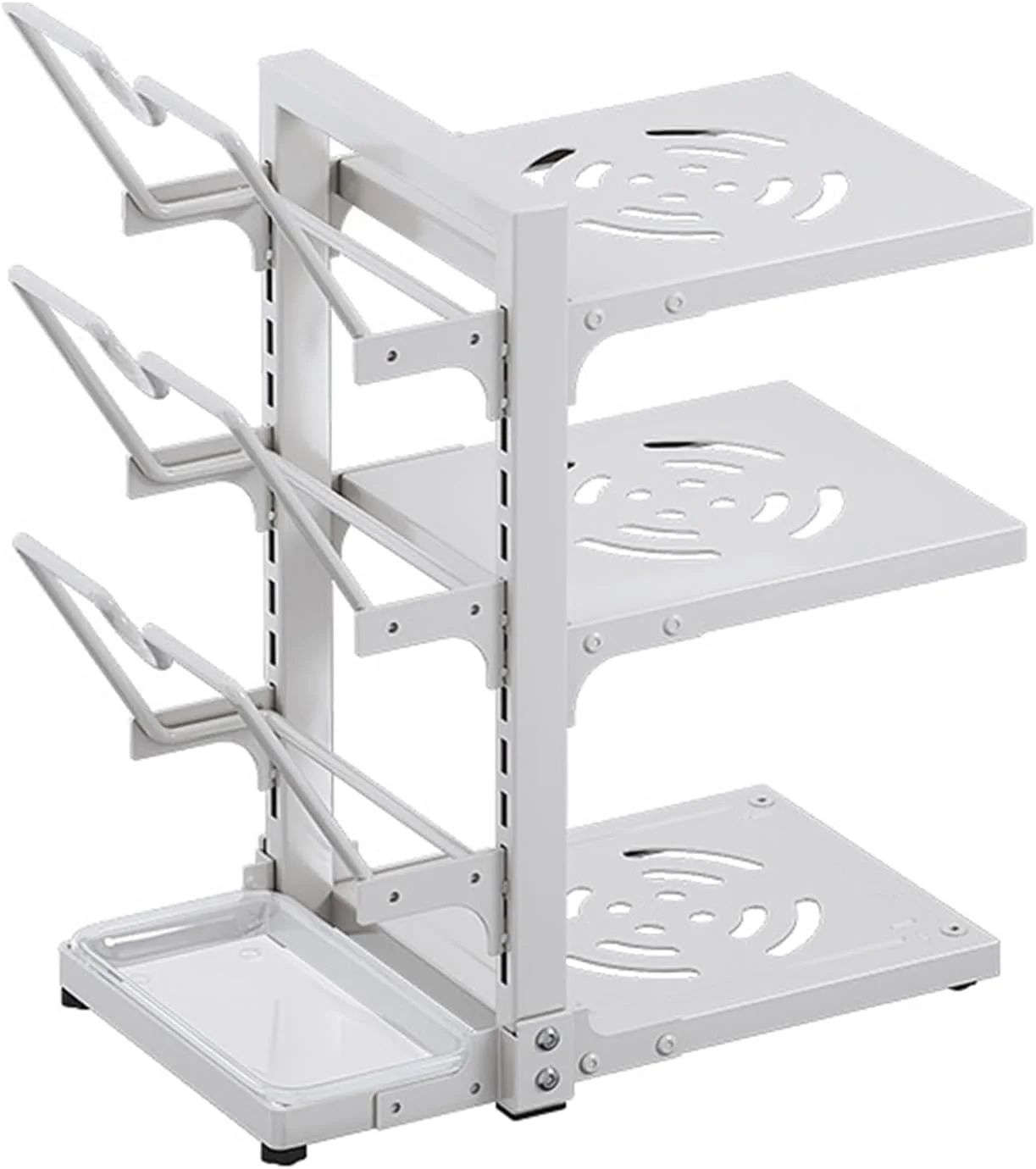 قفسه سازمان دهنده 3 طبقه قابل تنظیم برای قابلمه و تابه، طراحی ایمن ضد واژگونی، فضای ذخیره سازی چند منظوره برای آشپزخانه، انبار، گاراژ یا حمام