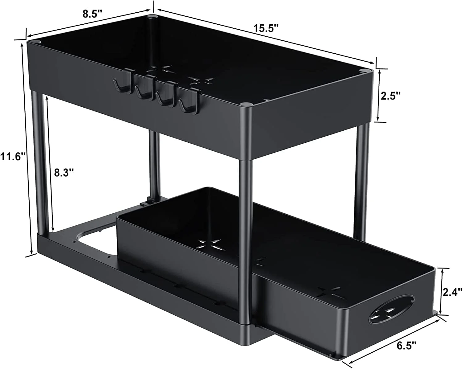 ارگانایزر زیر سینک AMERTEER، دو طبقه با سبد کشویی پایین، قفسه فلزی برای نگهداری کابینت، قلاب و جداکننده، مناسب آشپزخانه، حمام، لوازم تمیز کننده (40 * 20 * 8.5 سانتی متر، مشکی) ارگانایزر زیر سینک AMERTEER، دو طبقه با سبد کشویی پایین، قفسه فلزی برای نگهداری کابینت، قلاب و جداکننده، مناسب آشپزخانه، حمام، لوازم تمیز کننده (40 * 20 * 8.5 سانتی متر، مشکی)