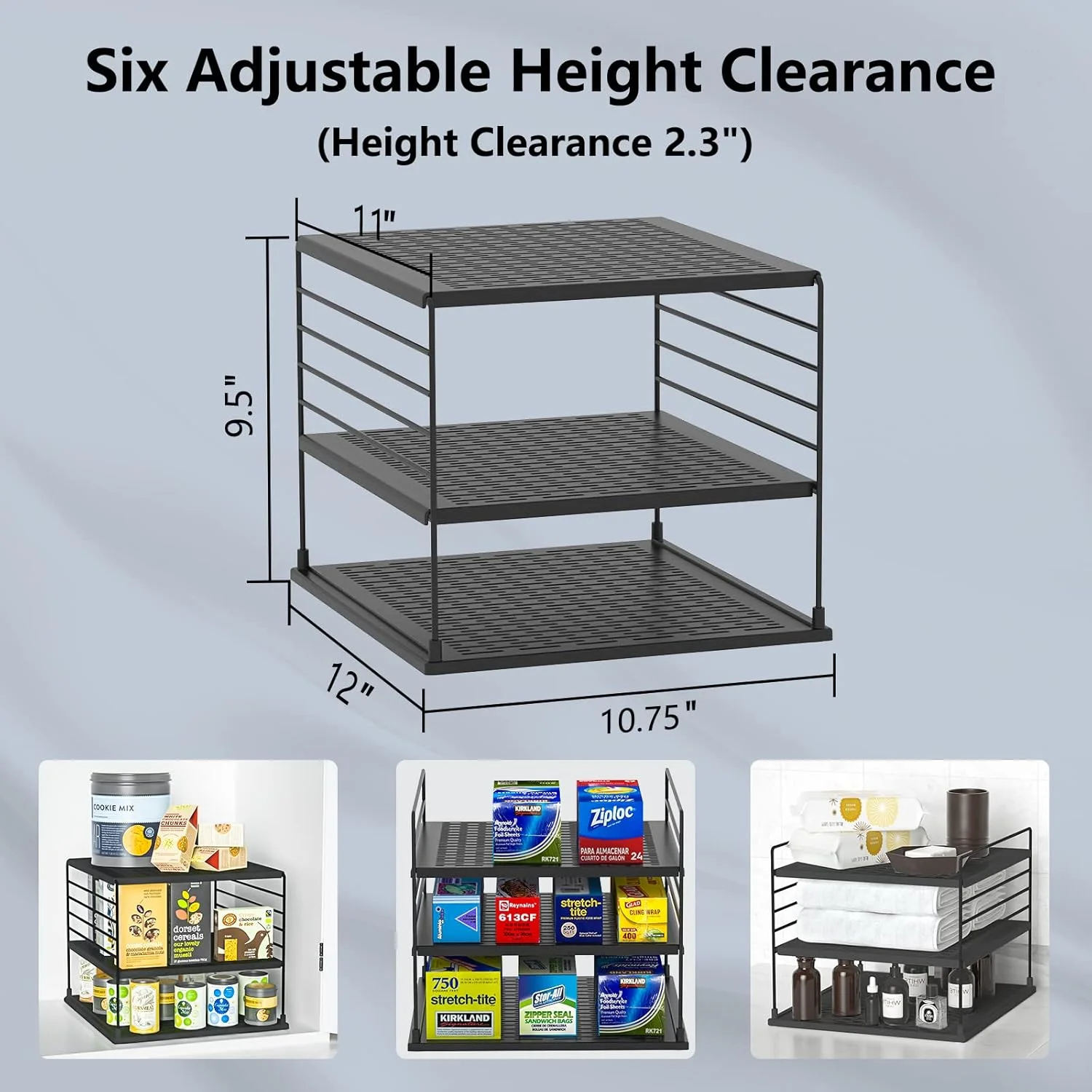 سازمان‌دهنده‌های کابینت آشپزخانه قابل تنظیم TOPSKY و ظروف نگهداری مواد غذایی - قفسه‌های ABS ضد لغزش برای فویل، روکش پلاستیکی، تنقلات، طراحی کرومی با مونتاژ آسان، سازمان‌دهنده‌های زیر سینک (2، مشکی)