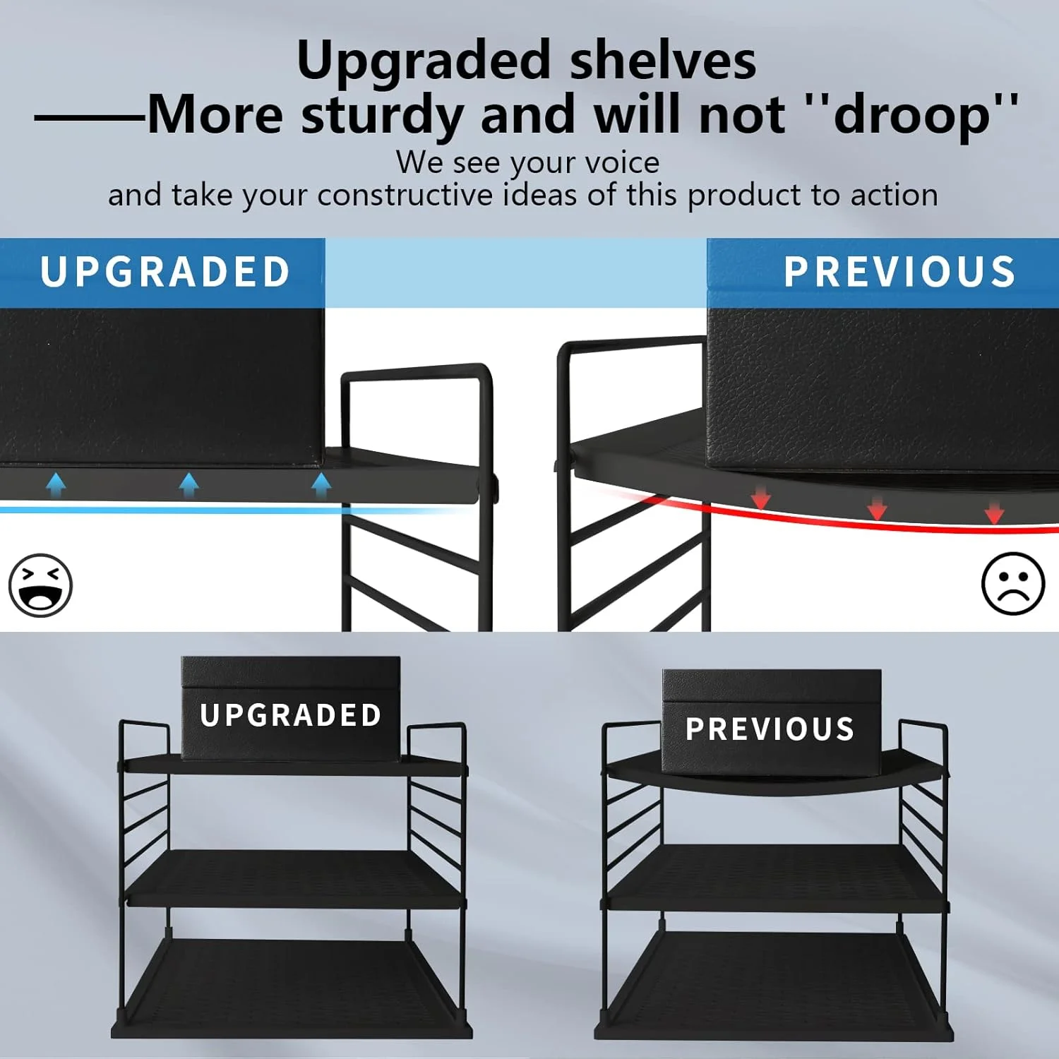 سازمان‌دهنده‌های کابینت آشپزخانه قابل تنظیم TOPSKY و ظروف نگهداری مواد غذایی - قفسه‌های ABS ضد لغزش برای فویل، روکش پلاستیکی، تنقلات، طراحی کرومی با مونتاژ آسان، سازمان‌دهنده‌های زیر سینک (2، مشکی)