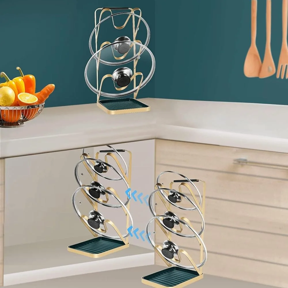 قفسه نگهدارنده درب قابلمه 3 طبقه AMERTEER – نصب چسبی و سینی چکه گیر جداشدنی، نگهدارنده درب تابه ضد زنگ برای درب کابینت، دیوار، روی کابینت – پایه نگهدارنده طلایی و سبز برای نگهداری وسایل آشپزخانه قفسه نگهدارنده درب قابلمه 3 طبقه AMERTEER – نصب چسبی و سینی چکه گیر جداشدنی، نگهدارنده درب تابه ضد زنگ برای درب کابینت، دیوار، روی کابینت – پایه نگهدارنده طلایی و سبز برای نگهداری وسایل آشپزخانه