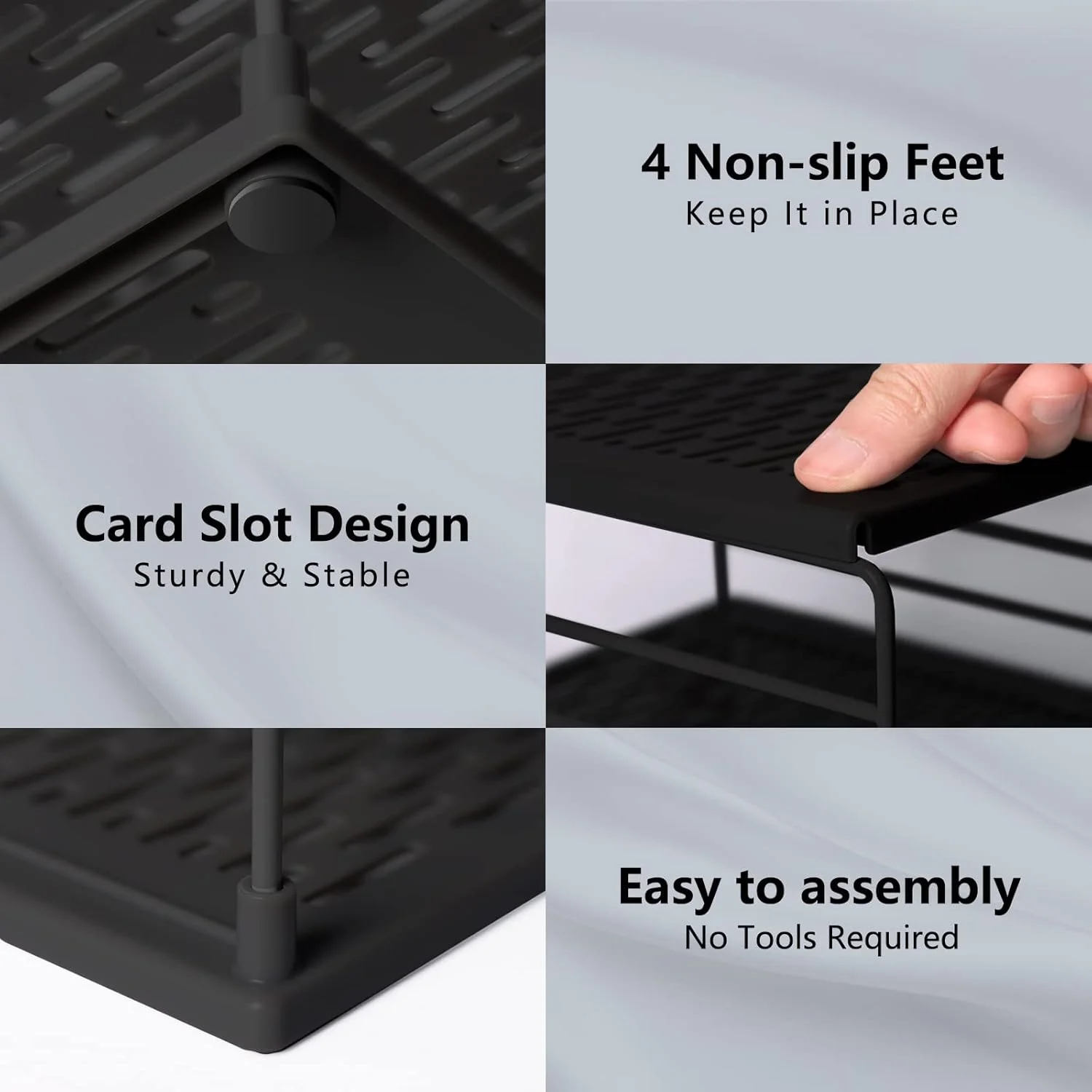 سازمان‌دهنده‌های کابینت آشپزخانه قابل تنظیم TOPSKY و ظروف نگهداری مواد غذایی - قفسه‌های ABS ضد لغزش برای فویل، روکش پلاستیکی، تنقلات، طراحی کرومی با مونتاژ آسان، سازمان‌دهنده‌های زیر سینک (2، مشکی)