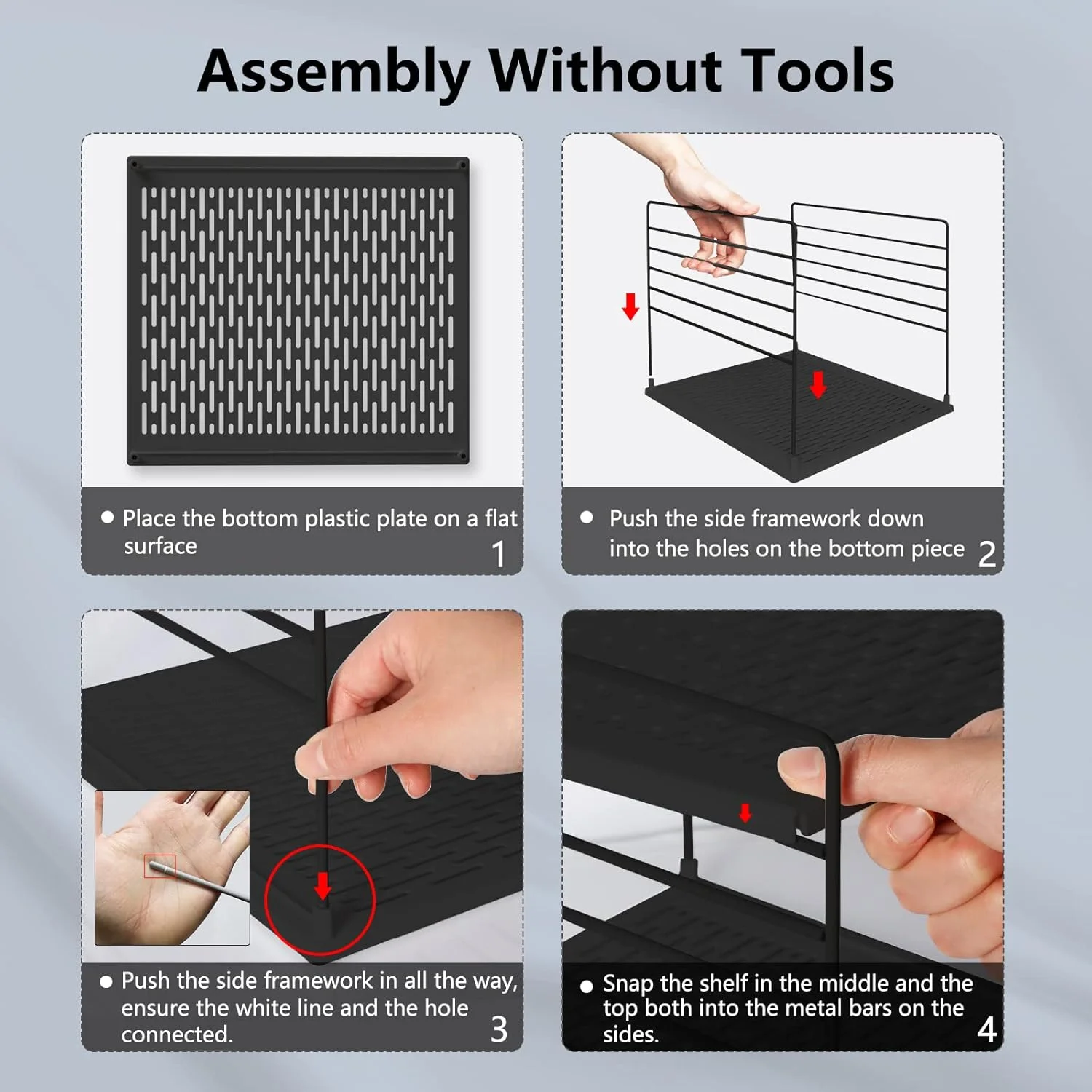سازمان‌دهنده‌های کابینت آشپزخانه قابل تنظیم TOPSKY و ظروف نگهداری مواد غذایی - قفسه‌های ABS ضد لغزش برای فویل، روکش پلاستیکی، تنقلات، طراحی کرومی با مونتاژ آسان، سازمان‌دهنده‌های زیر سینک (2، مشکی)