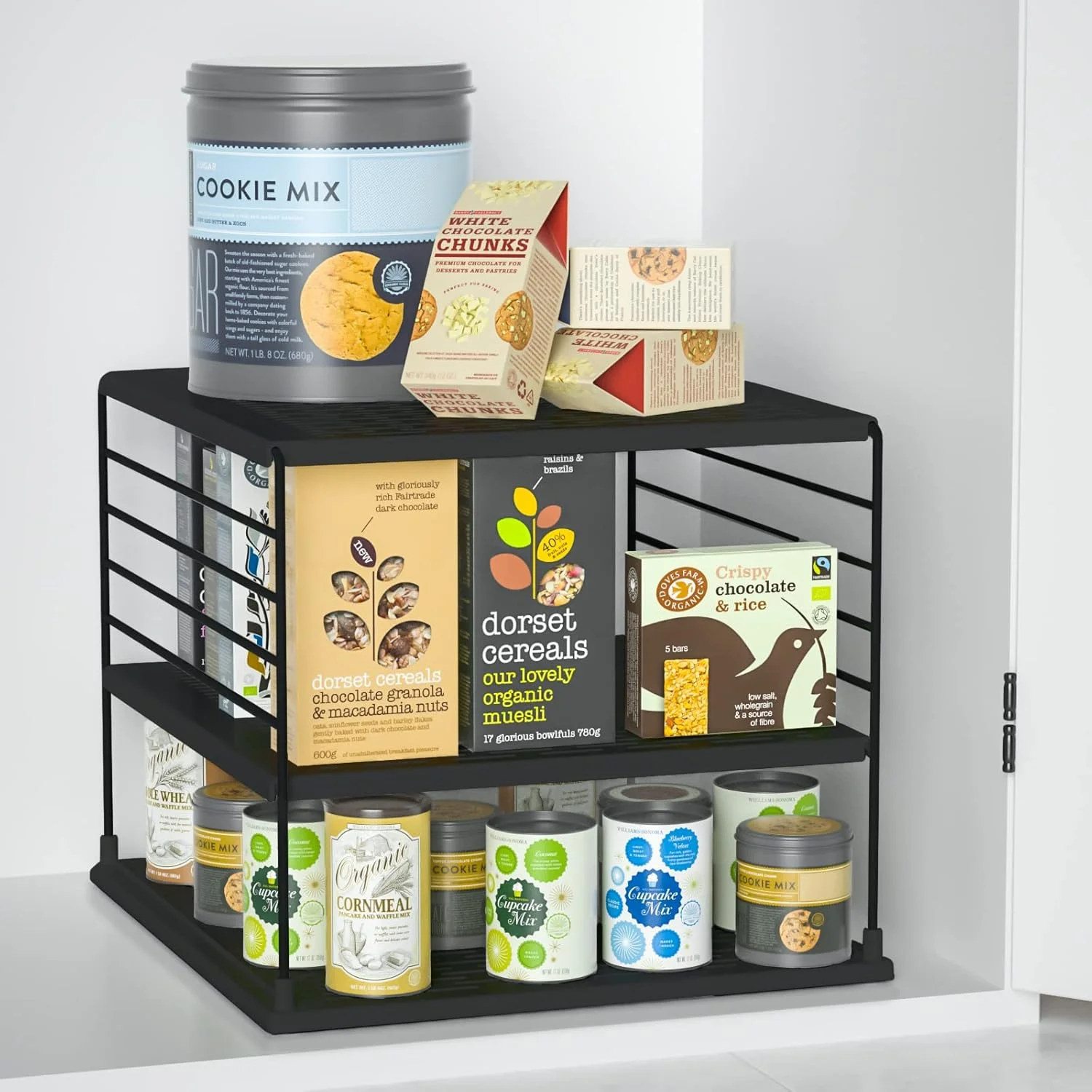 سازمان‌دهنده‌های کابینت آشپزخانه قابل تنظیم TOPSKY و ظروف نگهداری مواد غذایی - قفسه‌های ABS ضد لغزش برای فویل، روکش پلاستیکی، تنقلات، طراحی کرومی با مونتاژ آسان، سازمان‌دهنده‌های زیر سینک (2، مشکی)