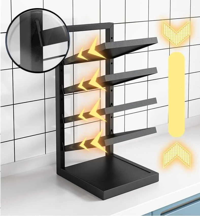 ارگانایزر قابلمه و تابه Aiwanto، قفسه ارگانایزر تابه برای کابینت زیر سینک، ارگانایزر و نگهداری، قفسه قابلمه قابل تنظیم و چسبان برای سازماندهی و نگهداری آشپزخانه (4 طبقه)