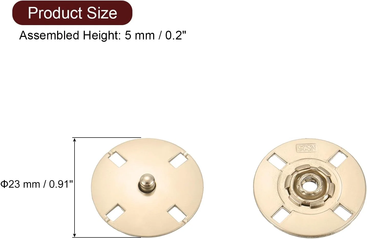 بسته 5 عددی دکمه فشاری QUARKZMAN، دکمه فلزی نامرئی برای بستن لباس، چرم و خیاطی (طلایی مات، 23 میلی متر)