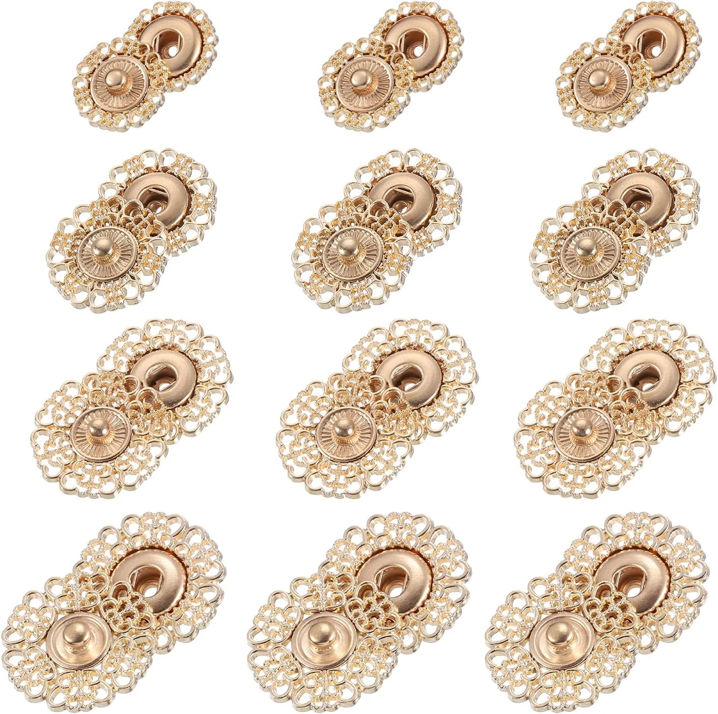 دکمه های فشاری توخالی طرح گل QUARKZMAN، 24 ست، 15mm/18mm/20mm/24mm، طلایی
