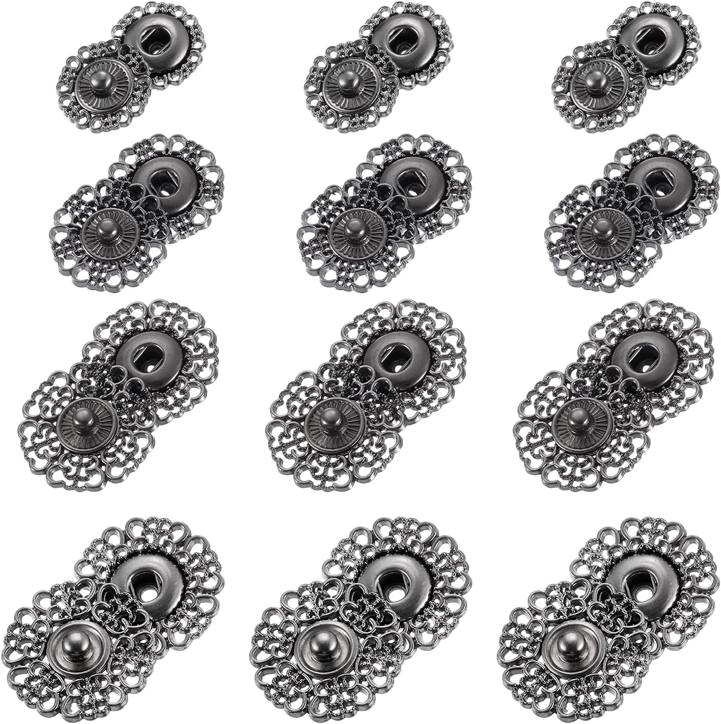دکمه های قابلمه ای توخالی طرح گل QUARKZMAN، 24 ست، 15mm/18mm/20mm/24mm، خاکستری آهنی
