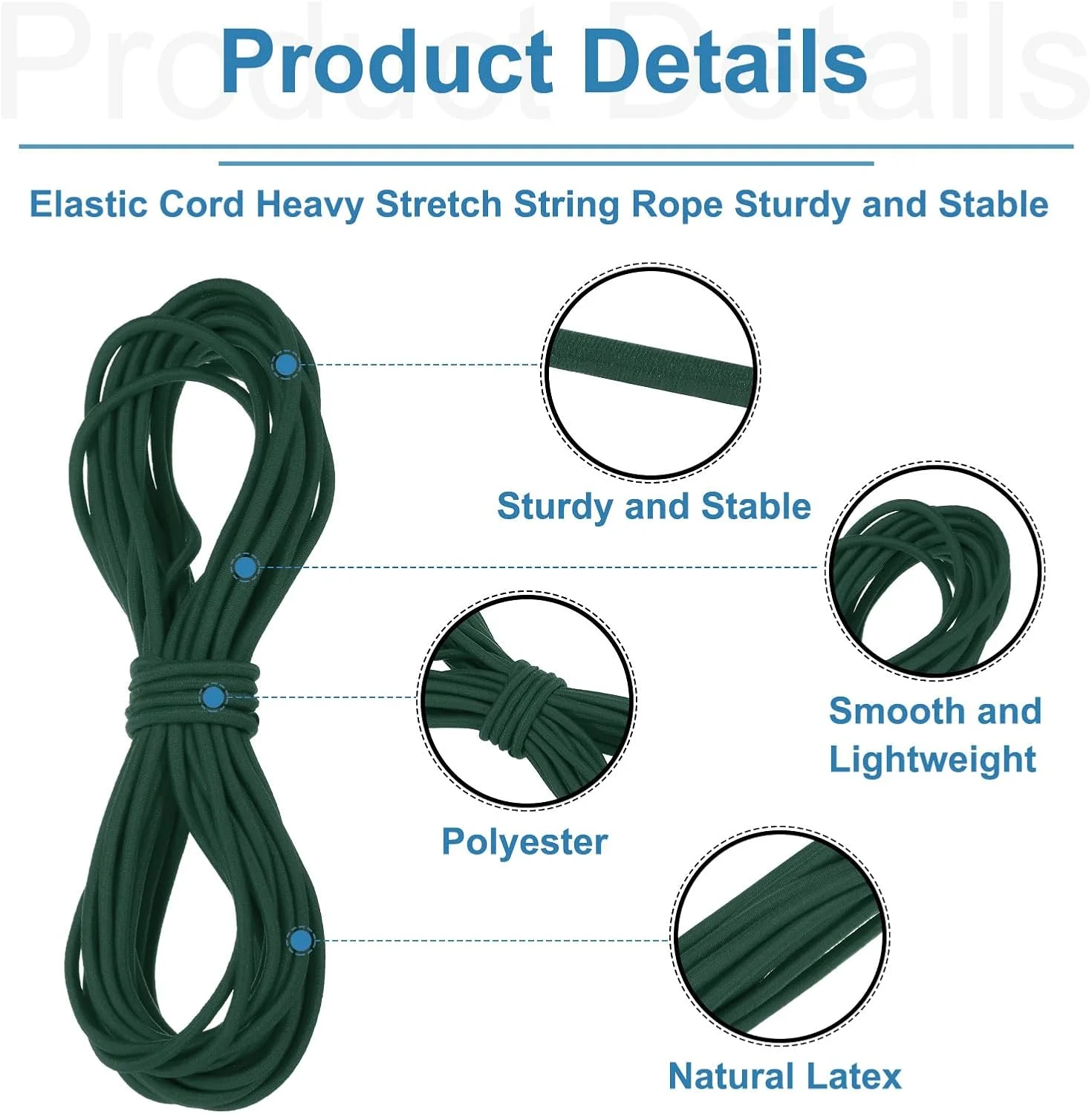 QUARKZMAN Elastic Rope Strong Stretch Cord Rope 5/32 Inch 11 Yards (4 mm x 10 m) Elastic Rope for DIY Sewing, Outdoor Camping, Attachment Straps, Deep Green QUARKZMAN Elastic Rope Strong Stretch Cord Rope 5/32 Inch 11 Yards (4 mm x 10 m) Elastic Rope for DIY Sewing, Outdoor Camping, Attachment Straps, Deep Green