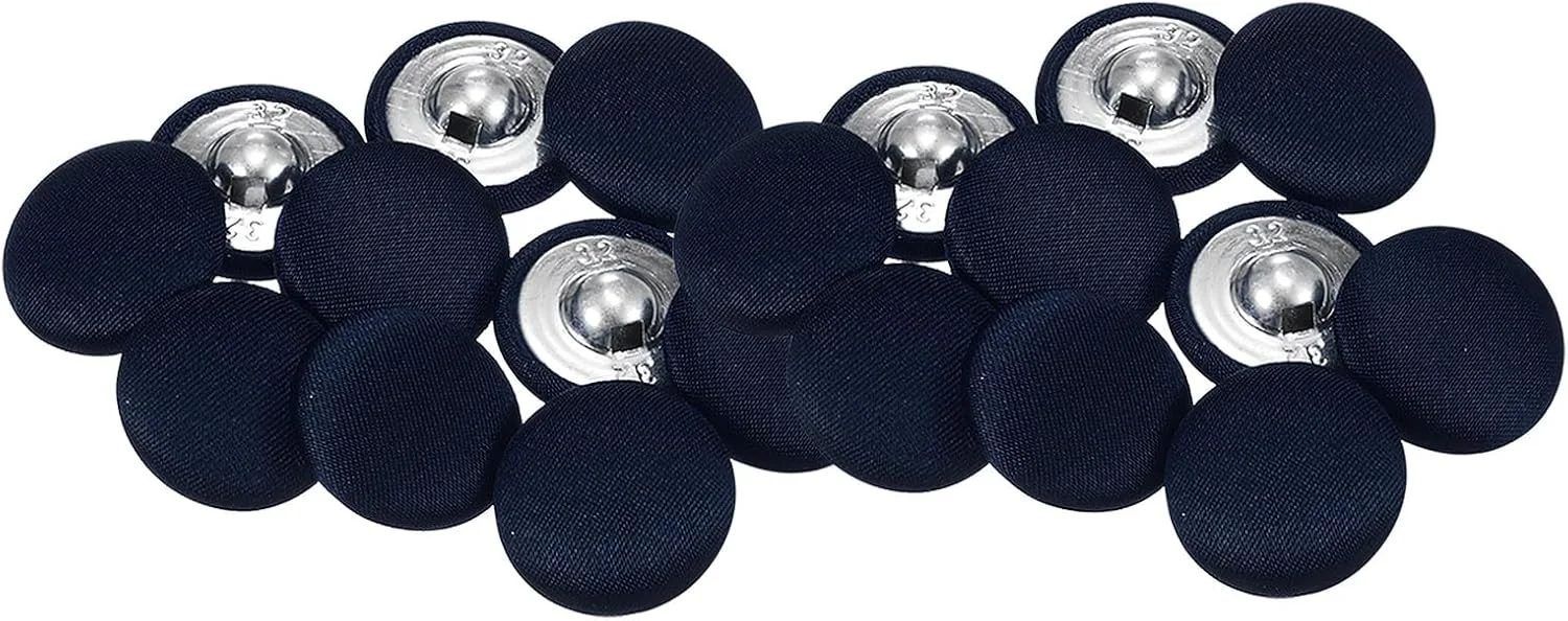 بسته 20 عددی دکمه های روکش پارچه ای 32 لیتری QUARKZMAN، دکمه های فلزی گرد 20 میلی متری برای کت و شلوار، لباس، بلوز، ژاکت، سرمه ای