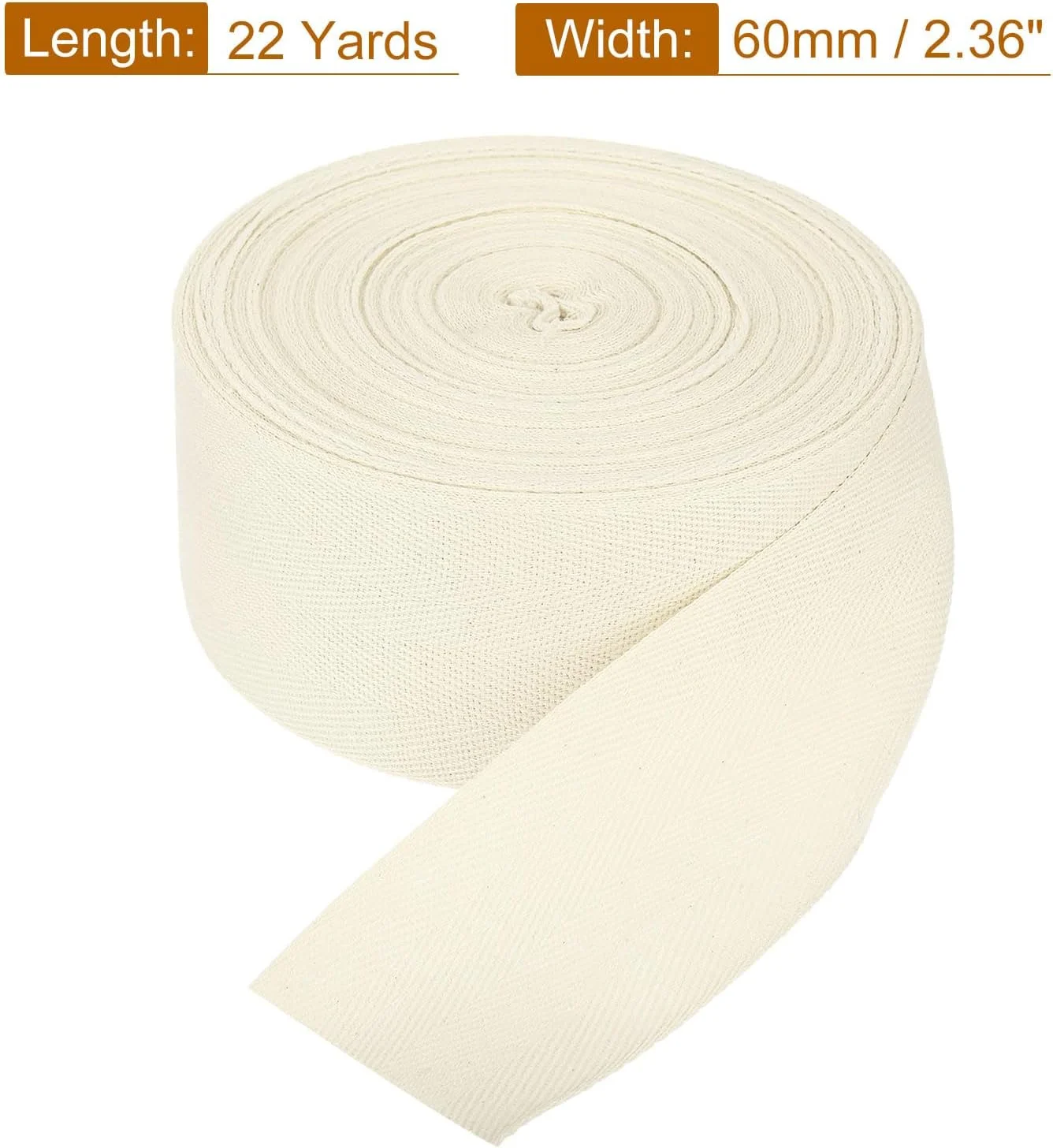 نوار اریب بافته شده پنبه ای کوارکزمن، عرض 6 سانتی متر، طول 20 متر، نوار جناغی، نوار اریب برای خیاطی و کاردستی های DIY، بژ