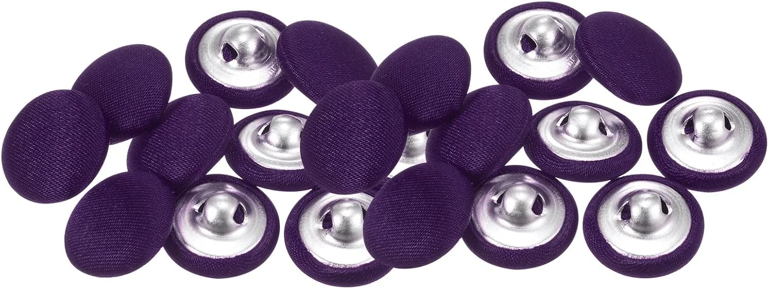 بسته 20 عددی دکمه های پارچه ای کوارکزمن، 24 لیتری، 15 میلی متری، دکمه های فلزی گرد برای دوخت کت و شلوار، لباس، بلوز، ژاکت، بنفش