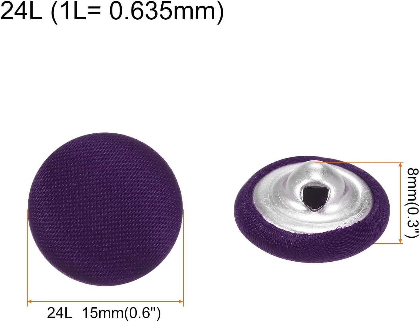 بسته 20 عددی دکمه های پارچه ای کوارکزمن، 24 لیتری، 15 میلی متری، دکمه های فلزی گرد برای دوخت کت و شلوار، لباس، بلوز، ژاکت، بنفش