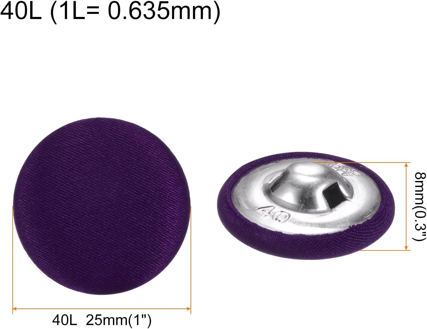 کوآرکزمان بسته 10 عددی دکمه پارچه ای 40 لیتری 25 میلی متری گرد فلزی برای دوخت کت و شلوار، لباس، بلوز، پلیور بنفش