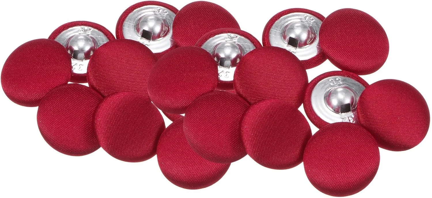 بسته 20 عددی دکمه های روکش پارچه ای 32 لیتری QUARKZMAN، دکمه های خیاطی فلزی ساق دار گرد 20 میلی متری برای کت و شلوار، لباس، بلوز، پلیور، قرمز