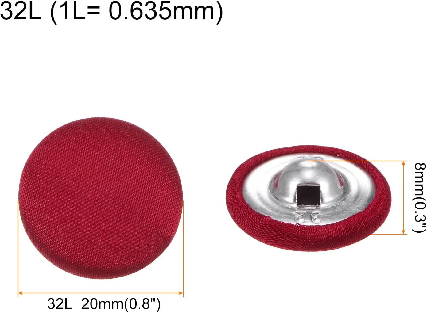 بسته 20 عددی دکمه های روکش پارچه ای 32 لیتری QUARKZMAN، دکمه های خیاطی فلزی ساق دار گرد 20 میلی متری برای کت و شلوار، لباس، بلوز، پلیور، قرمز