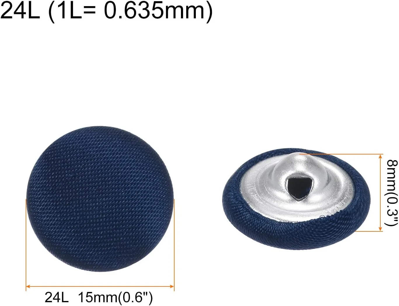 بسته 10 عددی دکمه های روکش پارچه ای 24 لیتری QUARKZMAN، دکمه های خیاطی فلزی ساق دار گرد 15 میلی متری برای کت و شلوار، لباس، بلوز، پلیور، آبی تیره