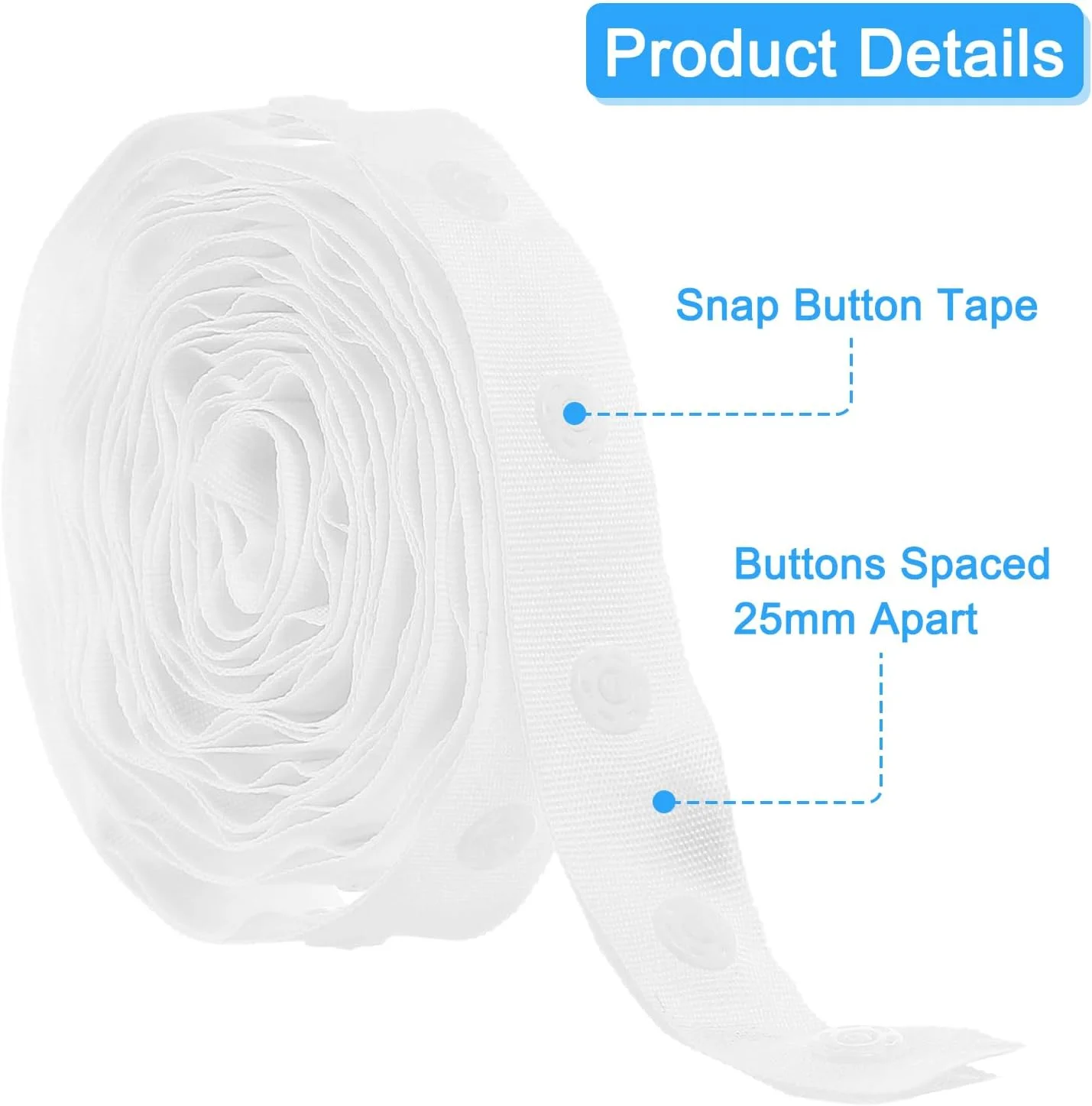 نوار دکمه فشاری خیاطی Quarkzman، 2 یارد، نوار دکمه فشاری پنبه ای برای لباس، کاردستی های DIY، سفید