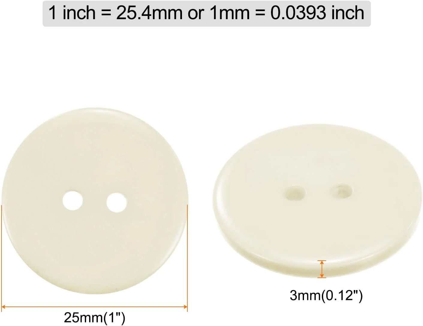 بسته 10 عددی دکمه خیاطی QUARKZMAN، 1 اینچ (25 میلی متر)، 2 سوراخ، رزین، گرد، دکمه های جایگزین برای لباس، تزئینات صنایع دستی DIY، بژ