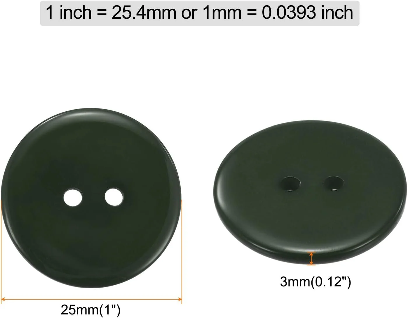 بسته 10 عددی دکمه خیاطی QUARKZMAN، 1 اینچ (25 میلی متر)، 2 سوراخ، دکمه های جایگزین رزینی گرد برای لباس، تزئینات صنایع دستی DIY، سبز تیره