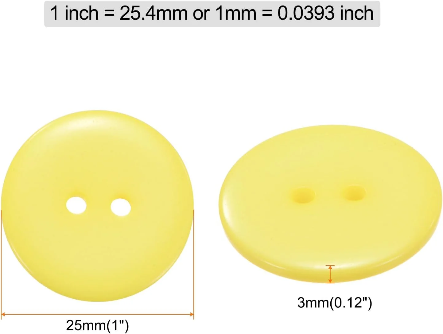 بسته 10 عددی دکمه خیاطی QUARKZMAN، 1 اینچ (25 میلی متر)، 2 سوراخ، دکمه های جایگزین رزینی گرد برای لباس، تزئینات صنایع دستی DIY، زرد