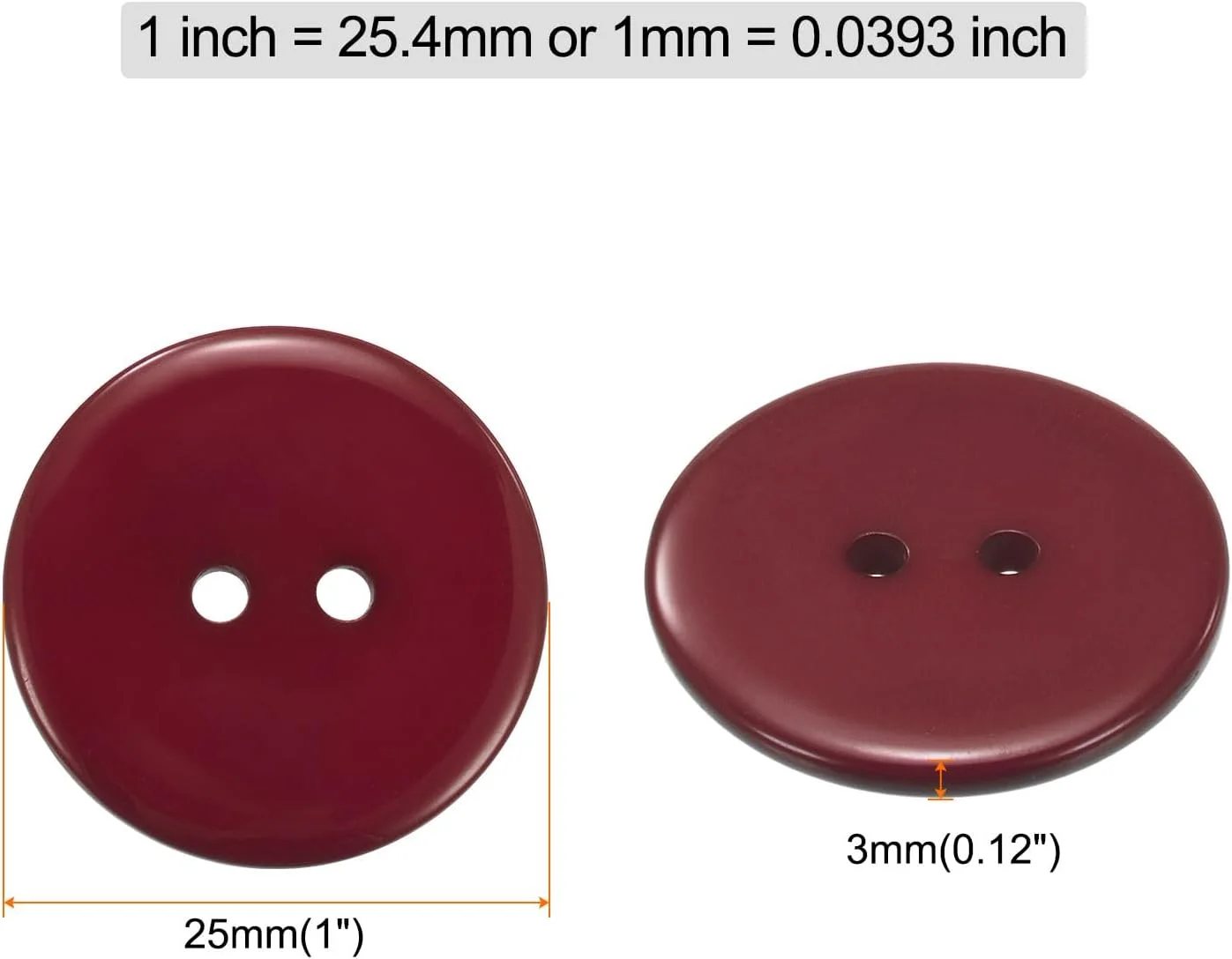 کوآرکزمان بسته 10 عددی دکمه خیاطی 1 اینچی (25 میلی متر) 2 سوراخه رزینی گرد جایگزین دکمه های صنایع دستی برای لباس تزئینات صنایع دستی DIY، قرمز تیره
