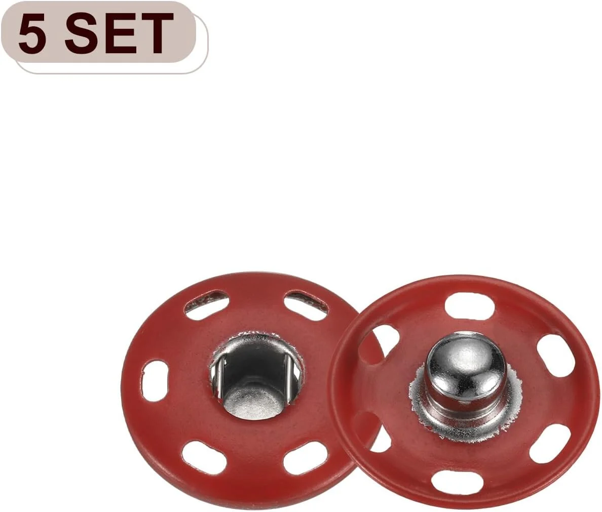 ست 5 عددی دکمه فشاری خیاطی QUARKZMAN، دکمه های فلزی 19 میلی متری برای کیف دستی، لباس، خیاطی و صنایع دستی، قرمز