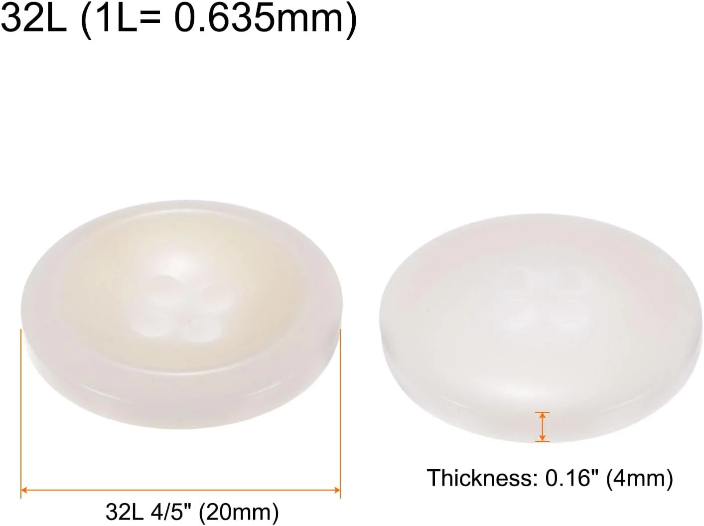 بسته 12 عددی دکمه خیاطی QUARKZMAN، 32 لیتری، 4/5 اینچ (20 میلی متر)، رزینی، گرد، تخت، 4 سوراخه، دکمه های براق برای شلوار، ژاکت، لباس فرم، کیف، سفید