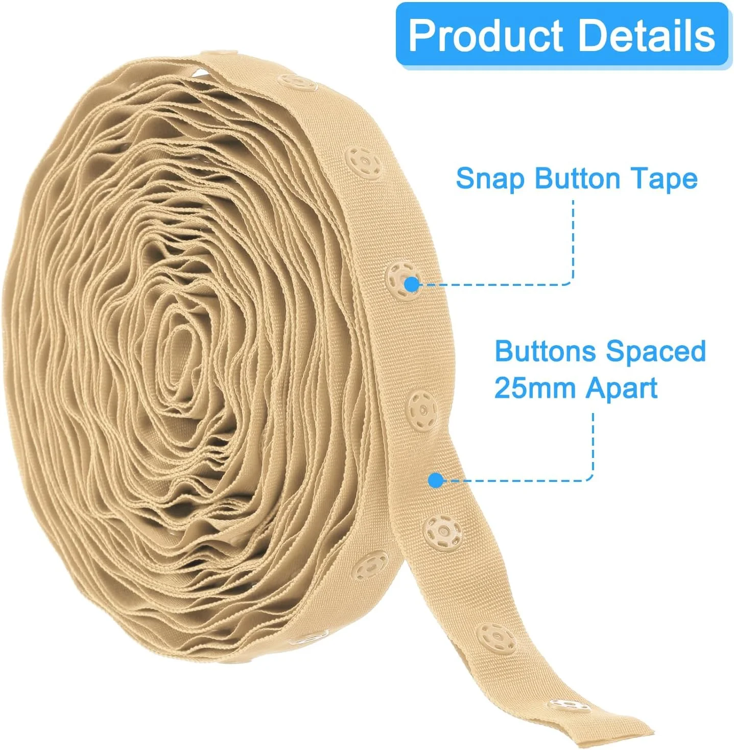 نوار دکمه فشاری 4 یاردی QUARKZMAN برای خیاطی، نوار دکمه فشاری پنبه ای، نوار سگک رهاسازی سریع برای لباس، پارچه، صنایع دستی DIY، سفید شیری