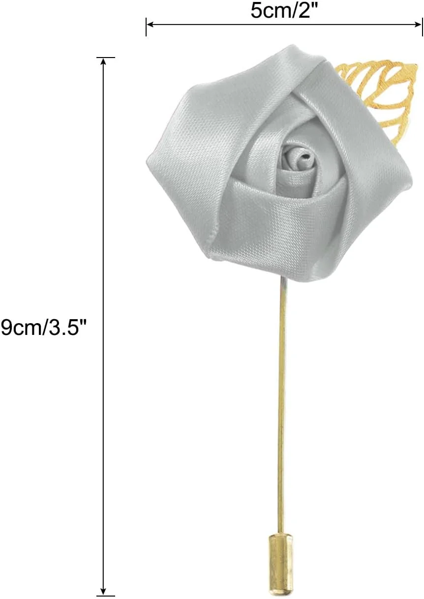 کوآرکزمان، بسته 10 عددی گل کت صورتی با سنجاق، 5x9 سانتی متر، مناسب مراسم عروسی، تولد، شام رسمی، تزئین لباس، خاکستری روشن