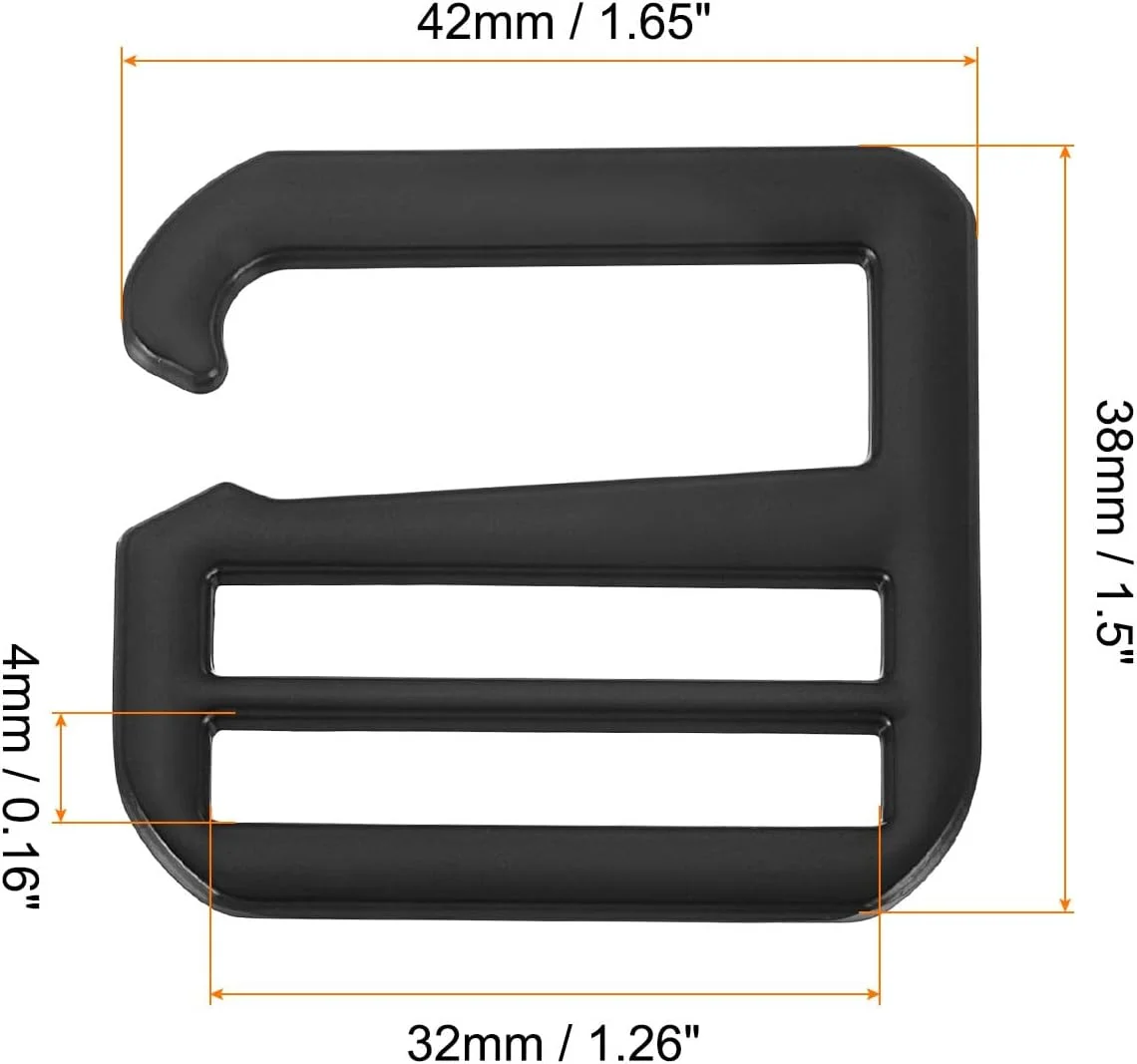سگک کمربند 32 میلی‌متری QUARKZMAN، بسته 4 عددی، با قلاب فلزی G و سگک‌های لغزنده تخت قابل تنظیم Tri-Glide برای بند کوله پشتی، مشکی مات، طلایی روشن، 32 میلی‌متر