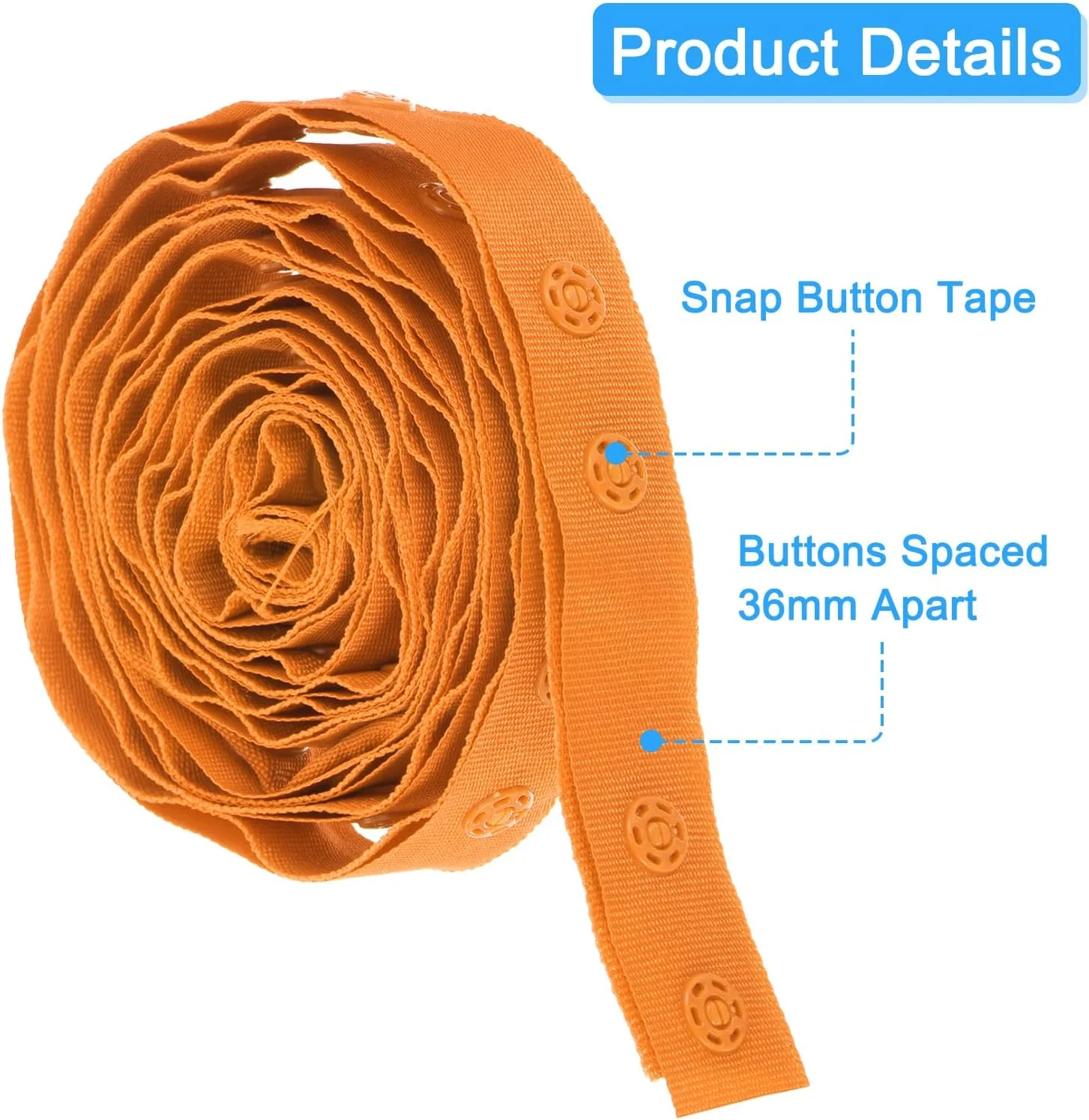 نوار دکمه فشاری 2 یاردی QUARKZMAN، سگک دوبل برای خیاطی، نوار سگک تریم دکمه فشاری پنبه ای برای لباس، پارچه، پروژه های صنایع دستی DIY، نارنجی