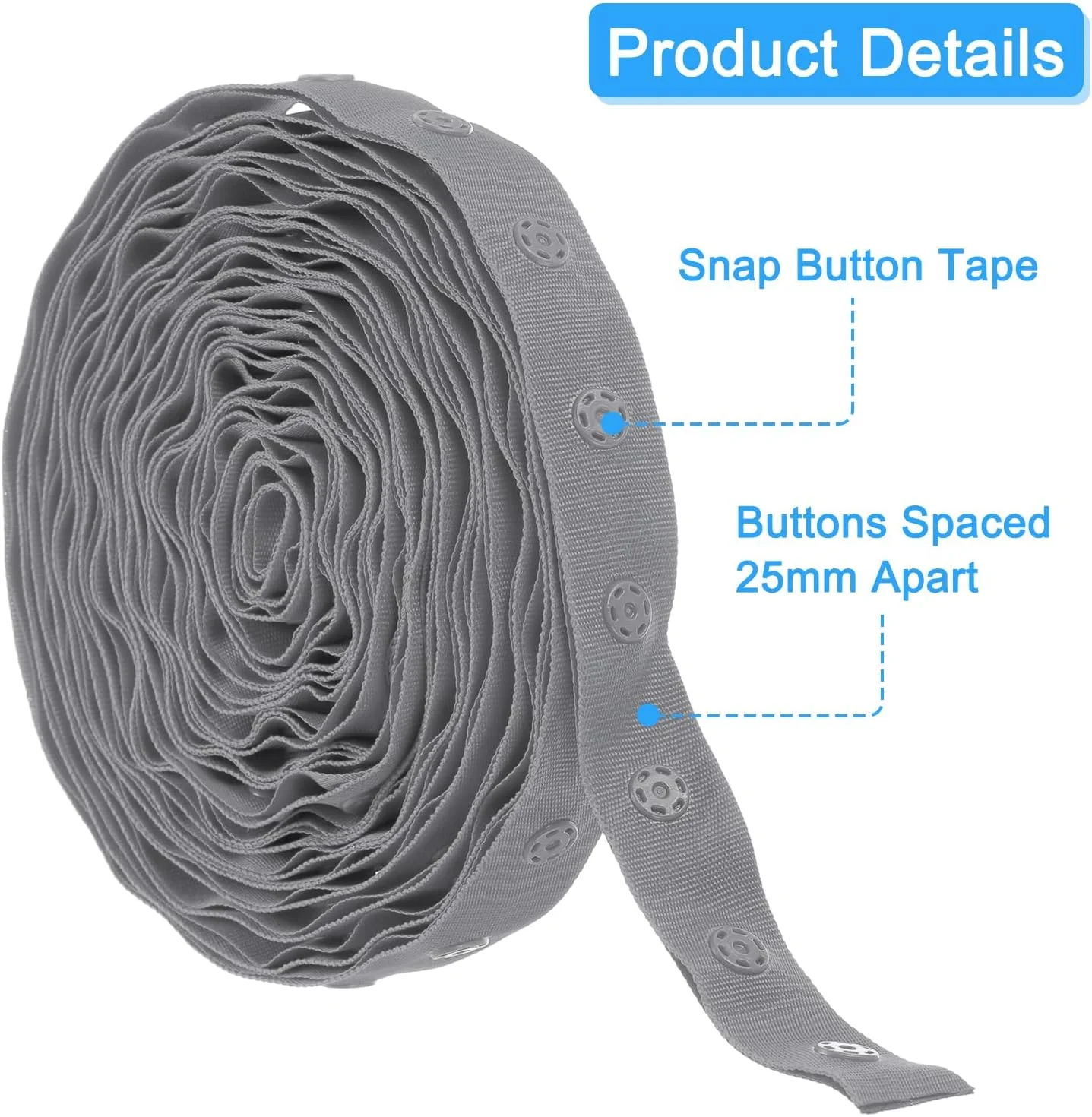 نوار دکمه فشاری 6 یاردی QUARKZMAN برای خیاطی، نوار دکمه فشاری پنبه ای، نوار سگک رهاسازی سریع برای لباس، پارچه، DIY، صنایع دستی، سایه
