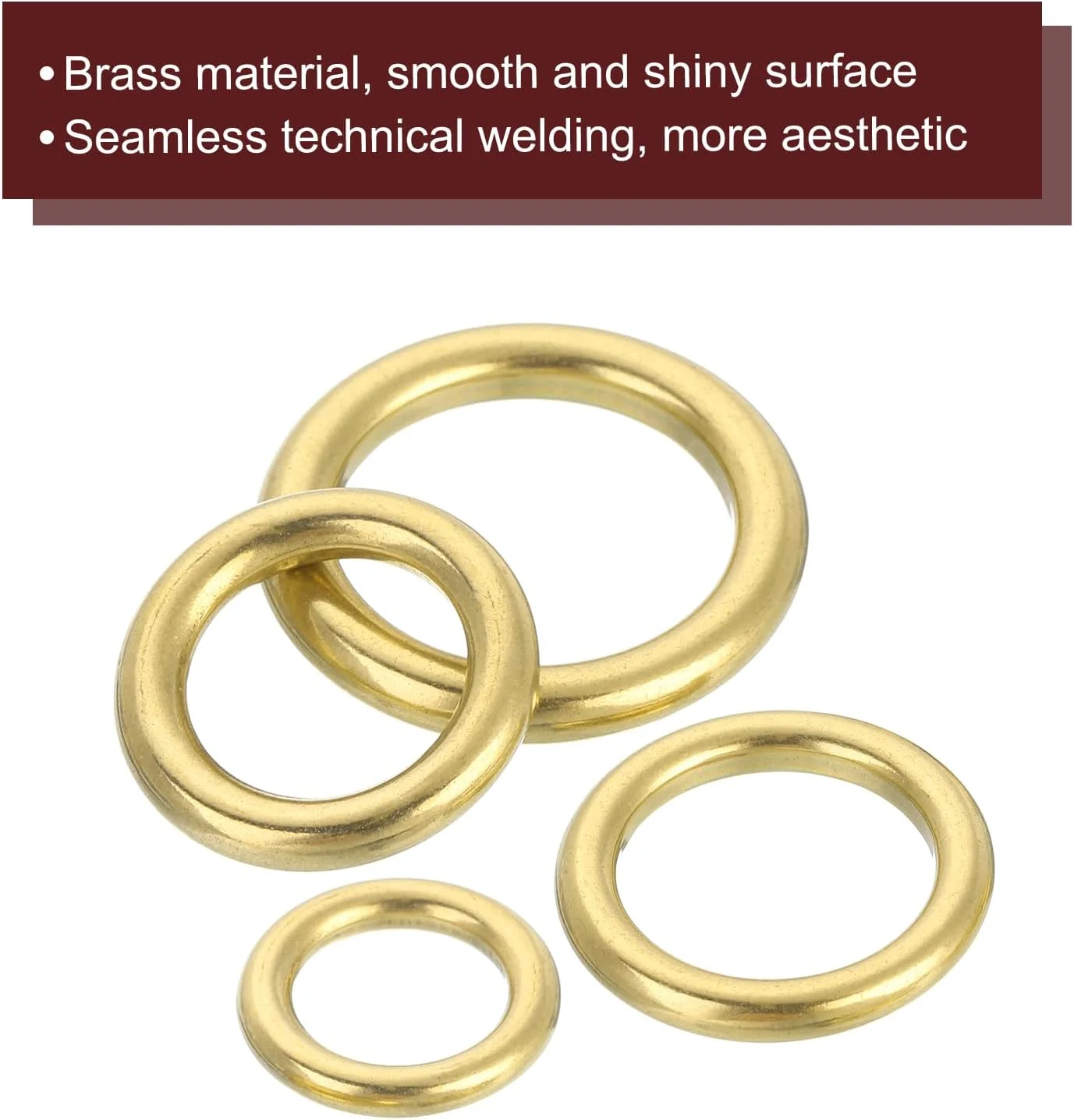 QUARKZMAN 1 عدد حلقه سگک 45 میلی متر/1.77 اینچ، حلقه برنجی بدون درز جوش داده شده با ضخامت 6.4 میلی متر برای چمدان، صنایع دستی، دکوراسیون DIY، رنگ طلایی