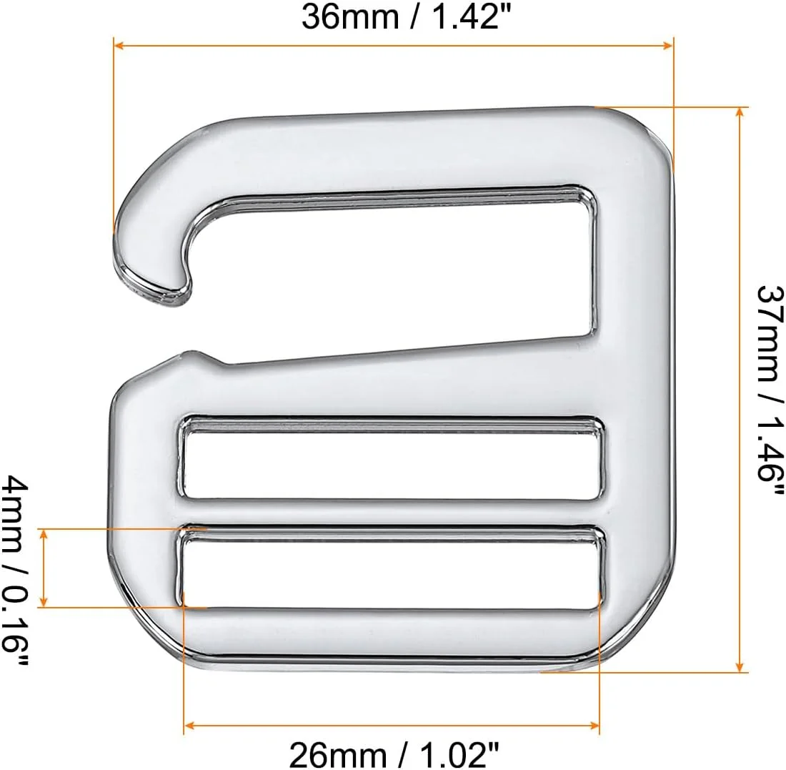 کوآرکزمان 10 عدد سگک کمربند 26 میلی‌متری با قلاب فلزی G، سگک‌های لغزنده تخت سه جهته قابل تنظیم برای بند کوله پشتی، نقره‌ای