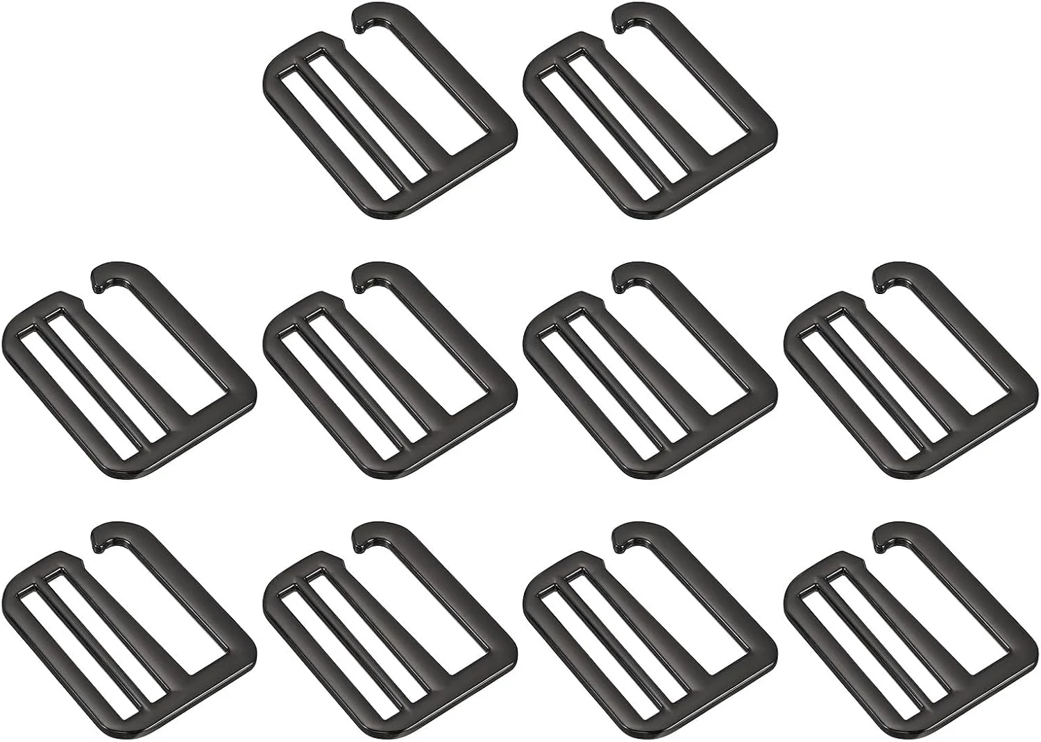 QUARKZMAN 10 عدد سگک کمربند 38 میلی متری / 1.5 اینچی با سگک های کشویی فلزی G-Hook Tri-Glide Flat قابل تنظیم برای بند کوله پشتی، خاکستری تیره، خاکستری تیره، 38 میلی متر / 1.5 اینچ