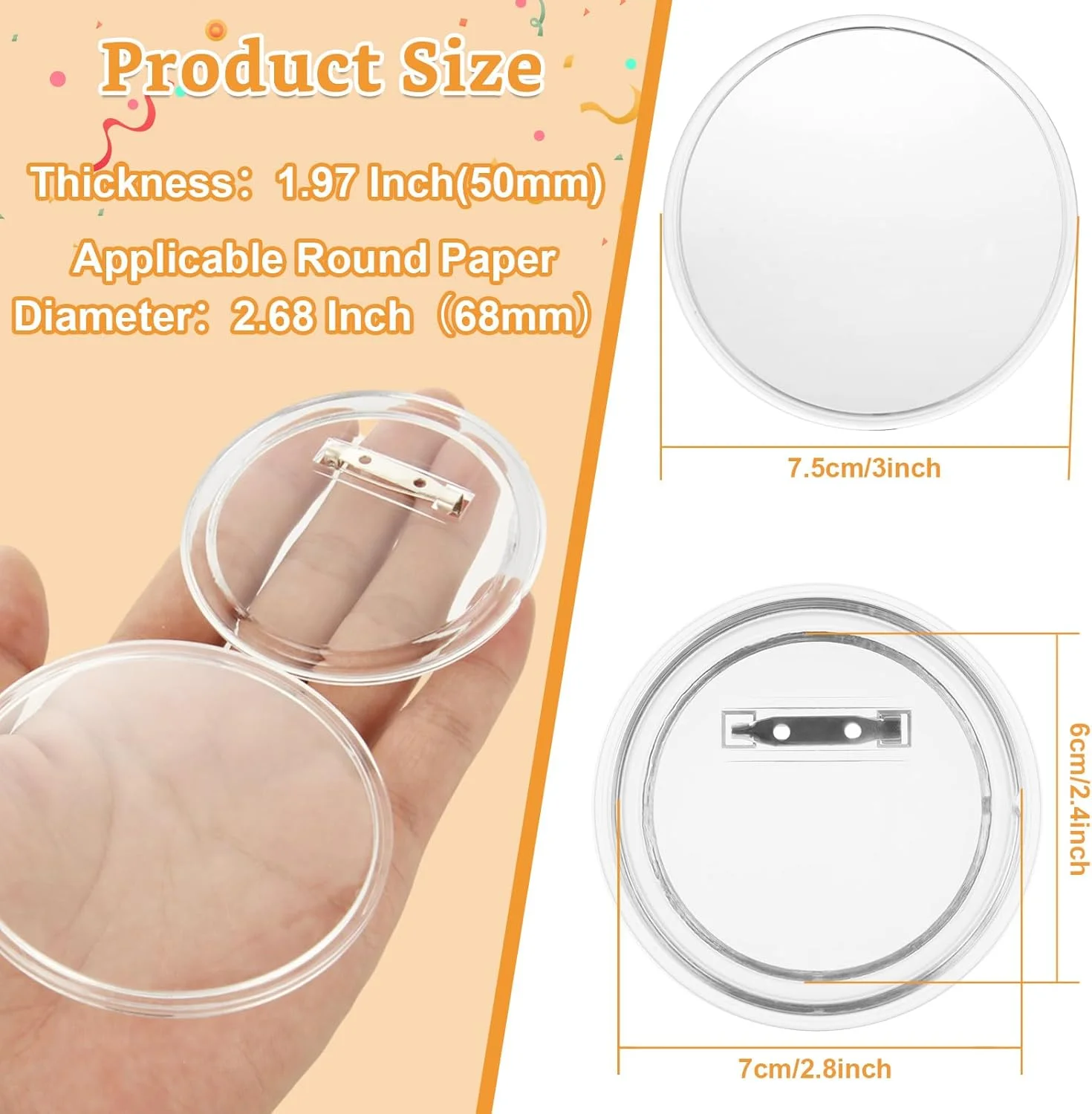 QTLCOHD 100 عدد سنجاق دکمه ای اکریلیک، نشان 3 اینچی DIY، دکمه های شفاف سازنده دکمه، کیت ساخت دکمه های عکس گرد خالی برای لوازم صنایع دستی، پروژه های DIY مدرسه QTLCOHD 100 عدد سنجاق دکمه ای اکریلیک، نشان 3 اینچی DIY، دکمه های شفاف سازنده دکمه، کیت ساخت دکمه های عکس گرد خالی برای لوازم صنایع دستی، پروژه های DIY مدرسه