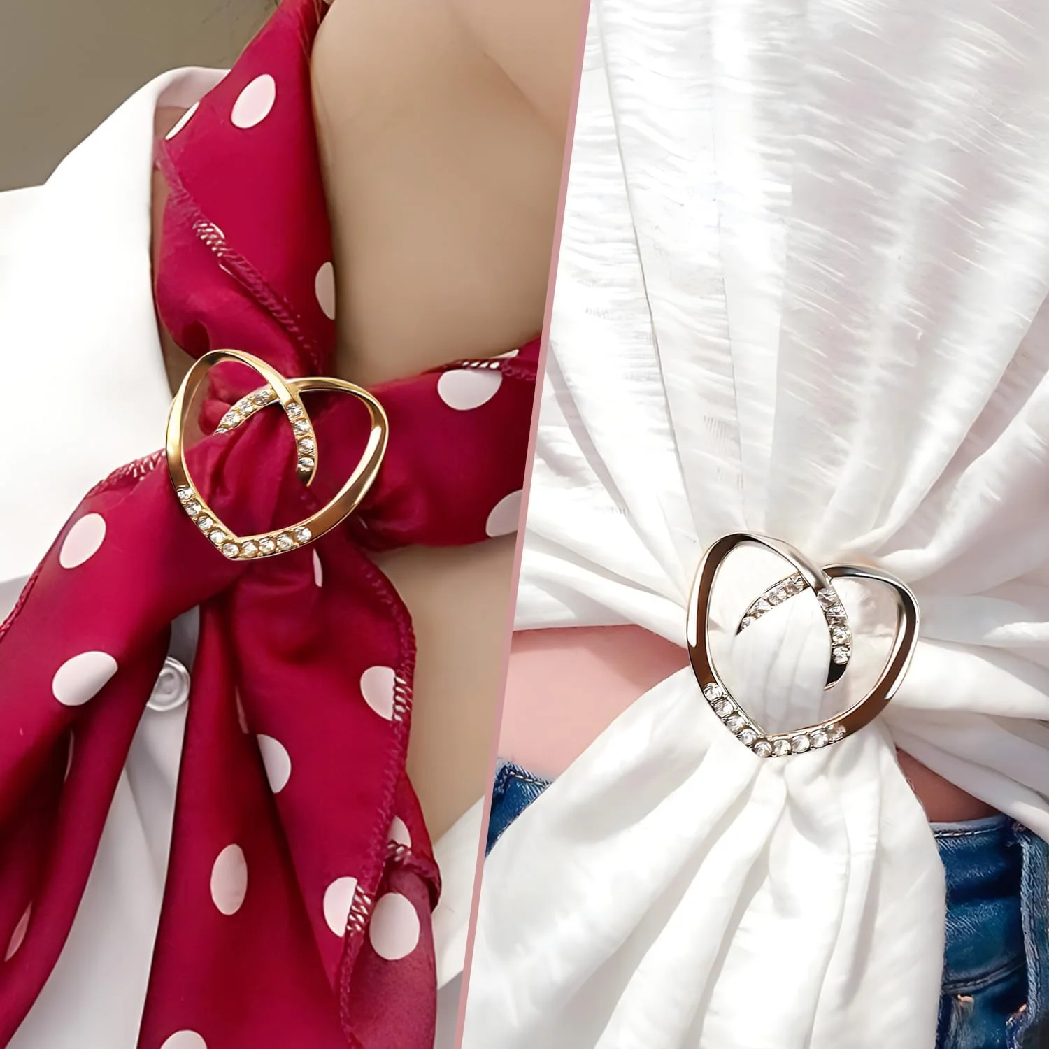 گیره حلقه روسری Quadafy، بسته 10 عددی، گیره کراوات تی شرت زنانه، حلقه روسری دکمه گره دار گوشه لباس، گیره سگک پیراهن دایره ای فلزی گرد مد روز زنانه، همراه با 1 جعبه نگهداری