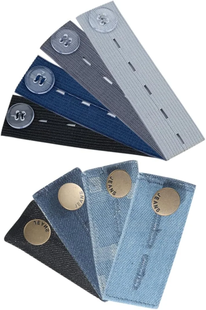 دکمه های کشی کمر جین QIBZI، 8 عدد، افزایش دهنده کمر الاستیک برای شلوار، بدون نیاز به دوخت