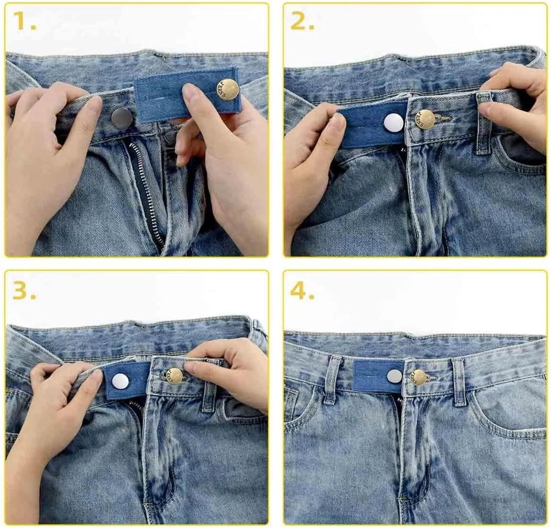 دکمه های کشی کمر جین QIBZI، 8 عدد، افزایش دهنده کمر الاستیک برای شلوار، بدون نیاز به دوخت
