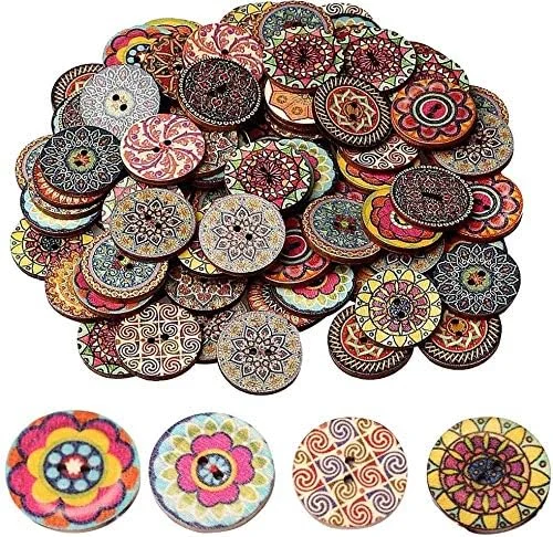 دکمه های چوبی گلدار QincLing، 50 عدد دکمه گرد یک اینچی با طرح قدیمی و 2 سوراخ برای صنایع دستی DIY دکمه های چوبی گلدار QincLing، 50 عدد دکمه گرد یک اینچی با طرح قدیمی و 2 سوراخ برای صنایع دستی DIY