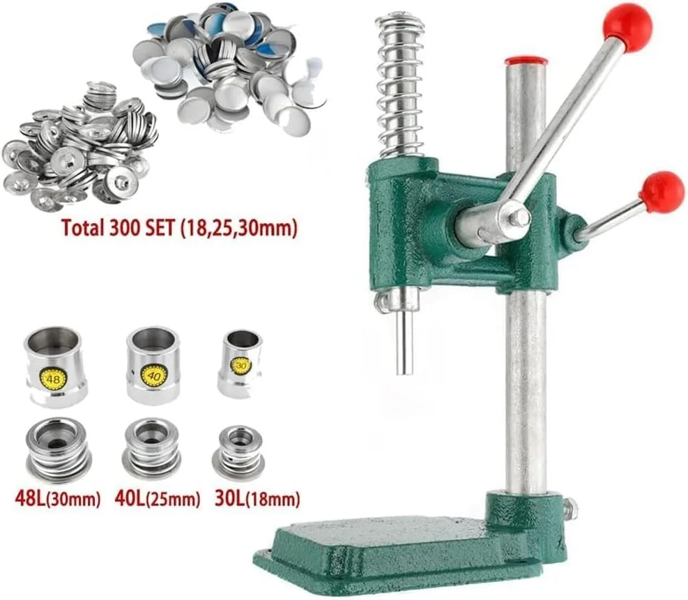 دستگاه دکمه ساز QIUSHIBO، دستگاه دکمه روکش پارچه ای دست ساز با 3 قالب (قطر 18، 25، 30 میلی متر) و 300 عدد دکمه، ابزار پرس دستی قالب دکمه DIY. دستگاه دکمه ساز QIUSHIBO، دستگاه دکمه روکش پارچه ای دست ساز با 3 قالب (قطر 18، 25، 30 میلی متر) و 300 عدد دکمه، ابزار پرس دستی قالب دکمه DIY.