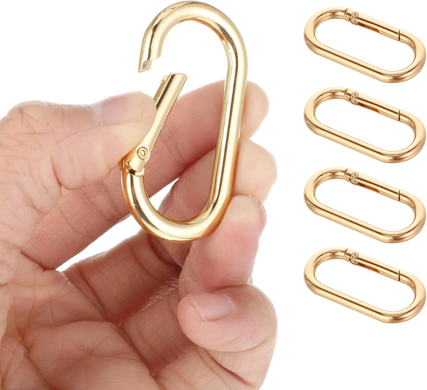 Qianyu 4 Pcs Spring O Ring Clip Oval Shape Snap Clip Gold Key Rings Purse Strap Extender Clip Gold Metal Spring Key Ring Keychain Alloy Round Buckle for Keys Bag Handbag Crafts