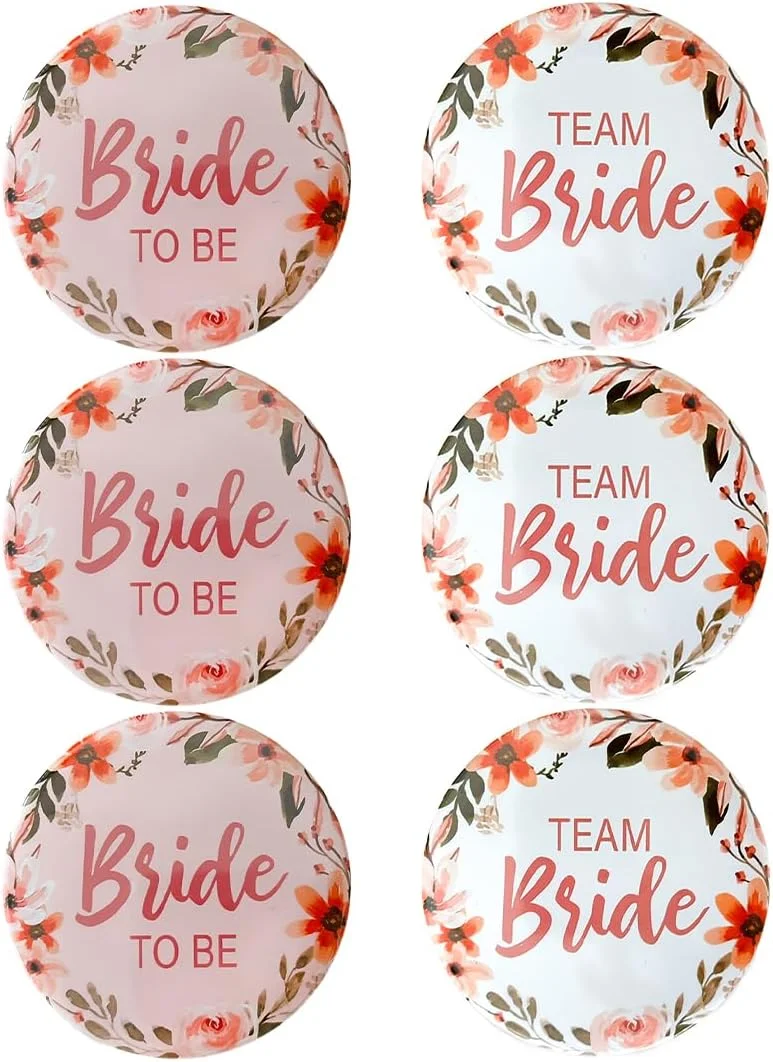 QEQSHQO JGA Women's 6-Piece Wedding Team Buttons, Bridal and Wedding Party Accessories (Pink)