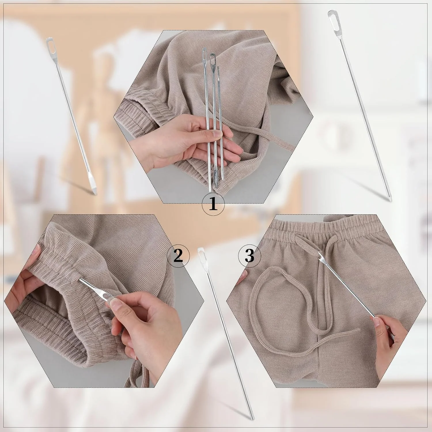 مجموعه 3 عددی نخکش الاستیک Qianyu، سوزن عبور نخ بند کشی، انبرک نخکش، سیم فولادی بند الاستیک برای هودی، شلوار ورزشی، شورت، شلوار و ژاکت مجموعه 3 عددی نخکش الاستیک Qianyu، سوزن عبور نخ بند کشی، انبرک نخکش، سیم فولادی بند الاستیک برای هودی، شلوار ورزشی، شورت، شلوار و ژاکت