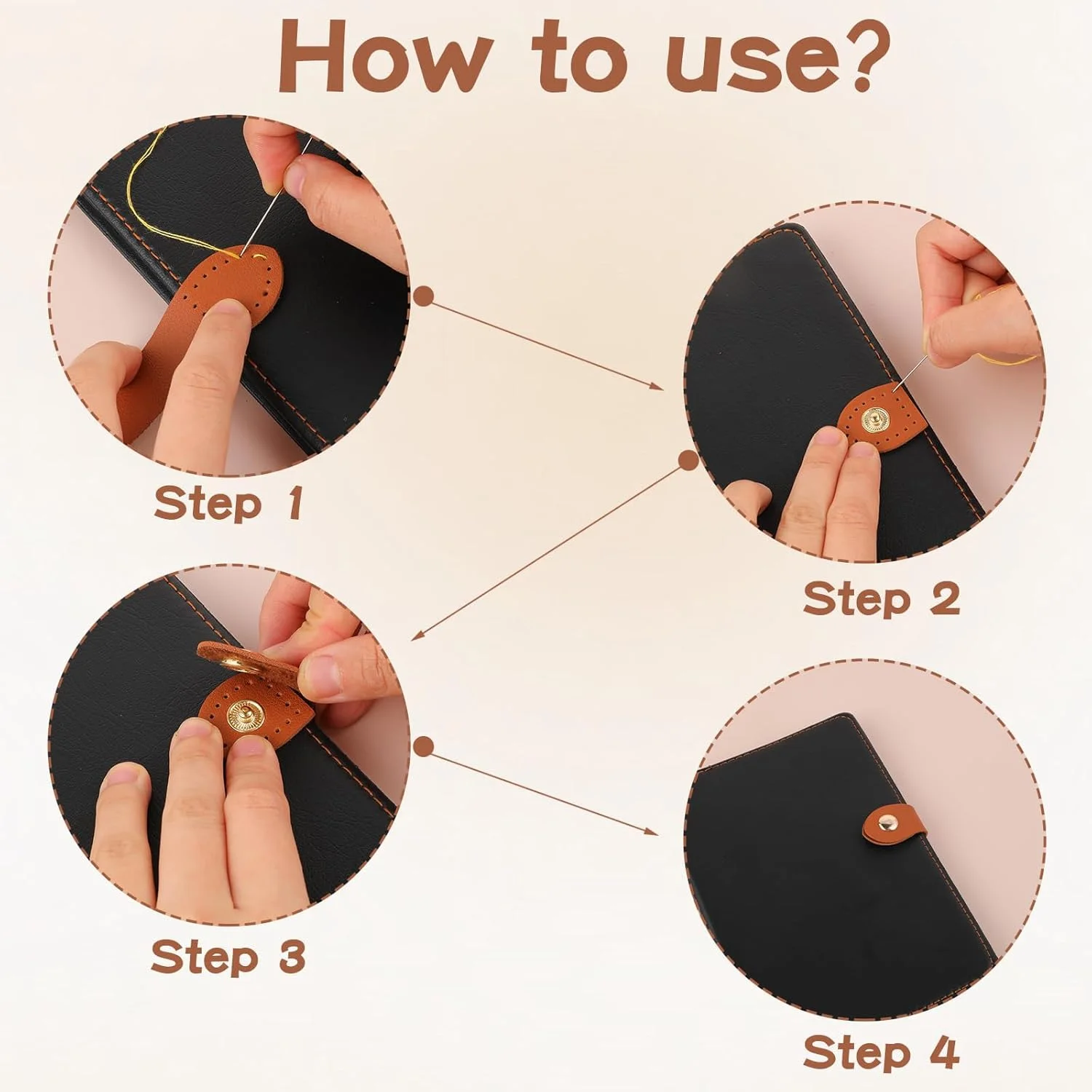 بست های دکمه ای چرمی 8 عددی Qaestuan، بست های دکمه ای برای ساخت کیف، بست دکمه ای چرمی، بست کیف چرمی دوخته شده، برای کیف های دستی، کیف ها، کیف های دستی