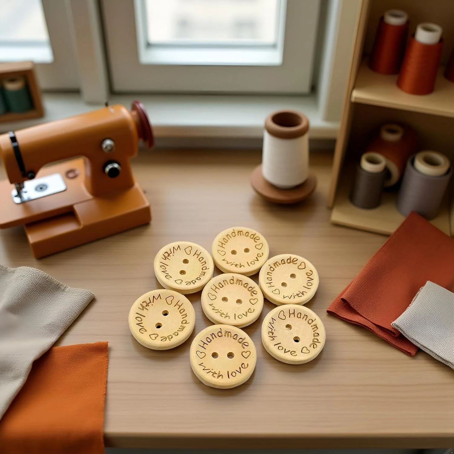 دکمه های قهوه ای Pxiryanlow، 50 عدد، گرد، 2 سوراخ، دست ساز با نوشته "با عشق"، دکمه چوبی، تزئینات خیاطی DIY، لوازم، بست ها (25 میلی متر)