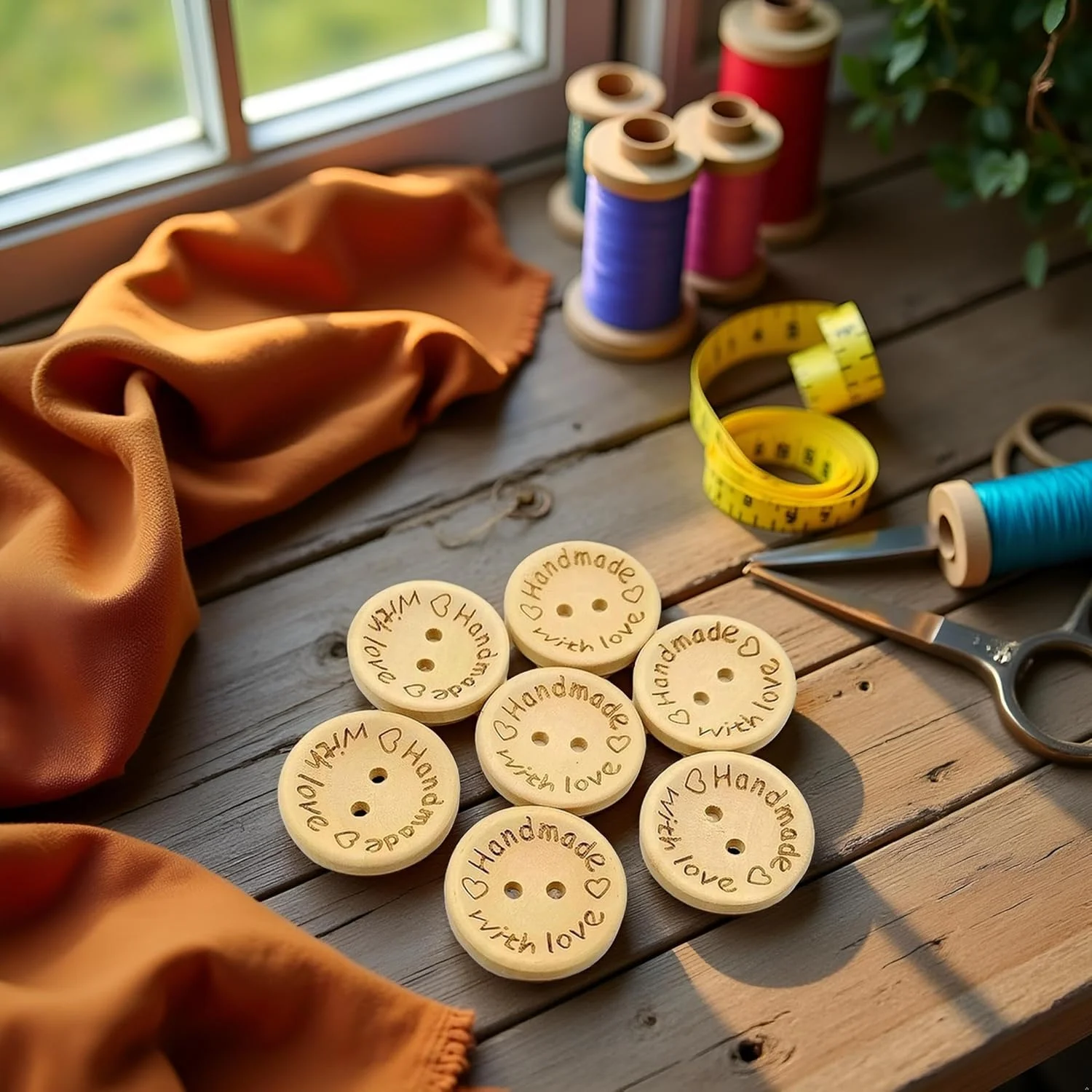 دکمه های قهوه ای Pxiryanlow، 50 عدد، گرد، 2 سوراخ، دست ساز با نوشته "با عشق"، دکمه چوبی، تزئینات خیاطی DIY، لوازم، بست ها (25 میلی متر)