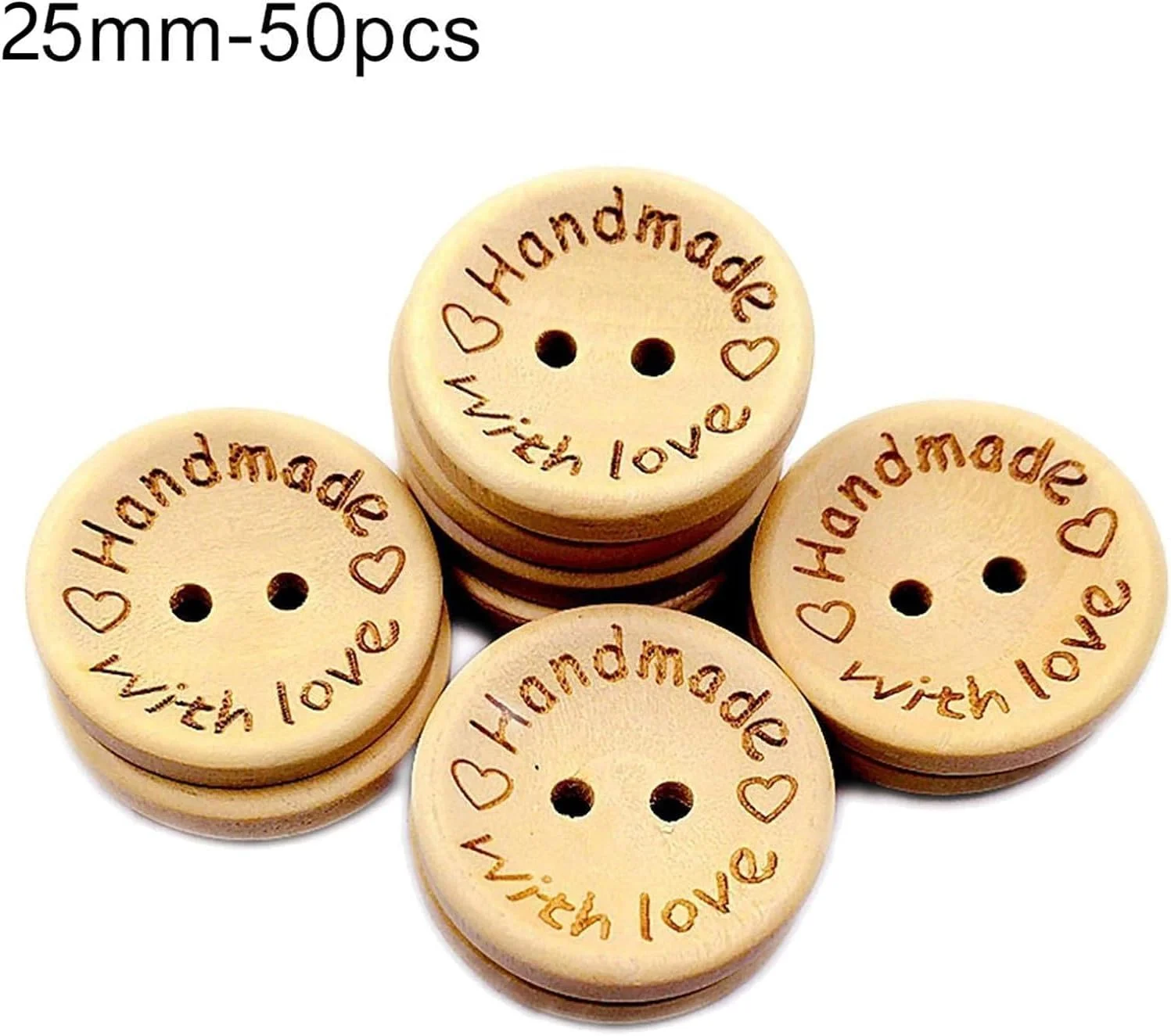 دکمه های قهوه ای Pxiryanlow، 50 عدد، گرد، 2 سوراخ، دست ساز با نوشته "با عشق"، دکمه چوبی، تزئینات خیاطی DIY، لوازم، بست ها (25 میلی متر)
