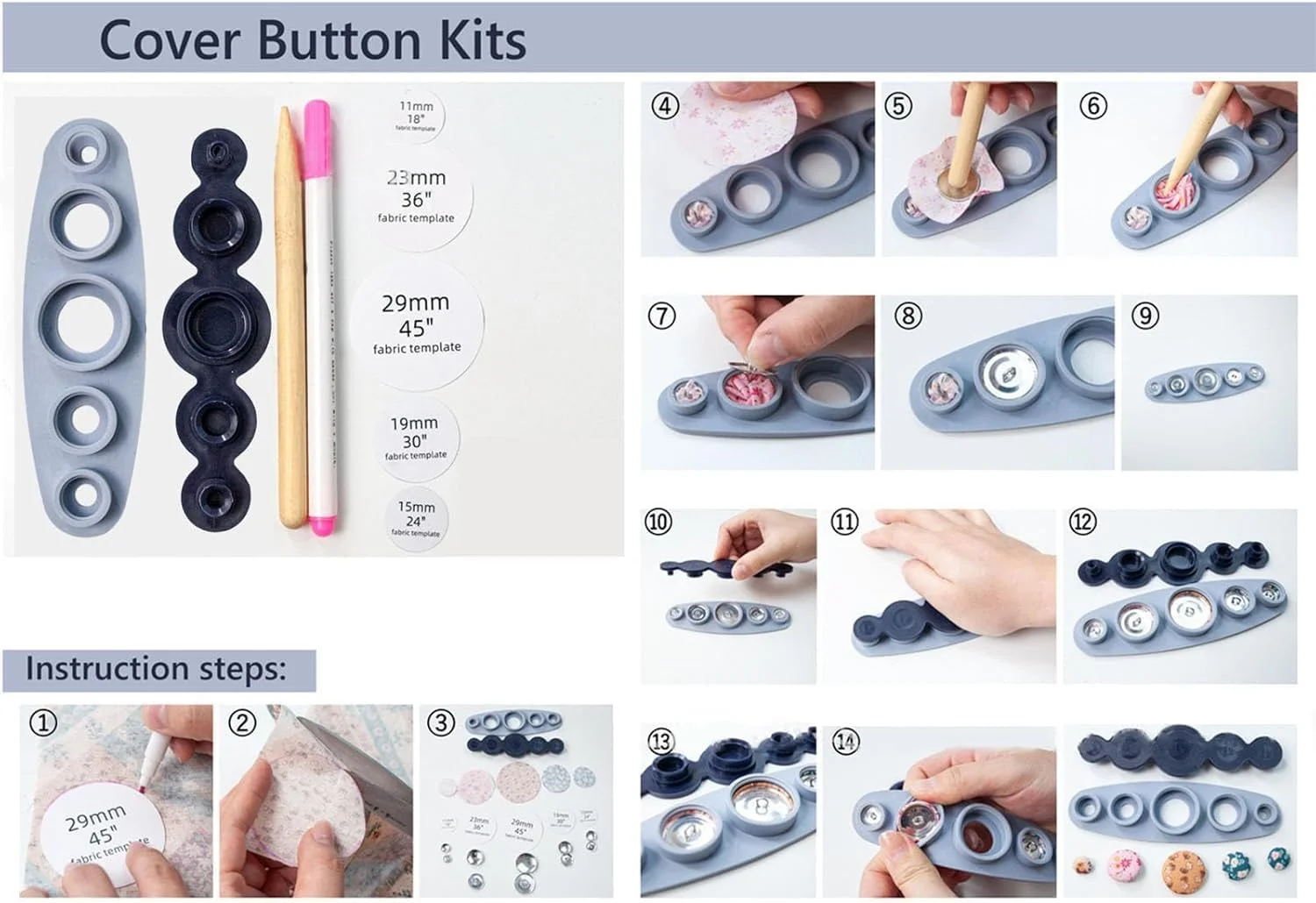 ابزار ساخت دکمه روکش دار PurYupearl - مجموعه ای برای ساخت دکمه های روکش دار سفارشی (سایز 11-29 میلی متر) - لوازم خیاطی و صنایع دستی ابزار ساخت دکمه روکش دار PurYupearl - مجموعه ای برای ساخت دکمه های روکش دار سفارشی (سایز 11-29 میلی متر) - لوازم خیاطی و صنایع دستی